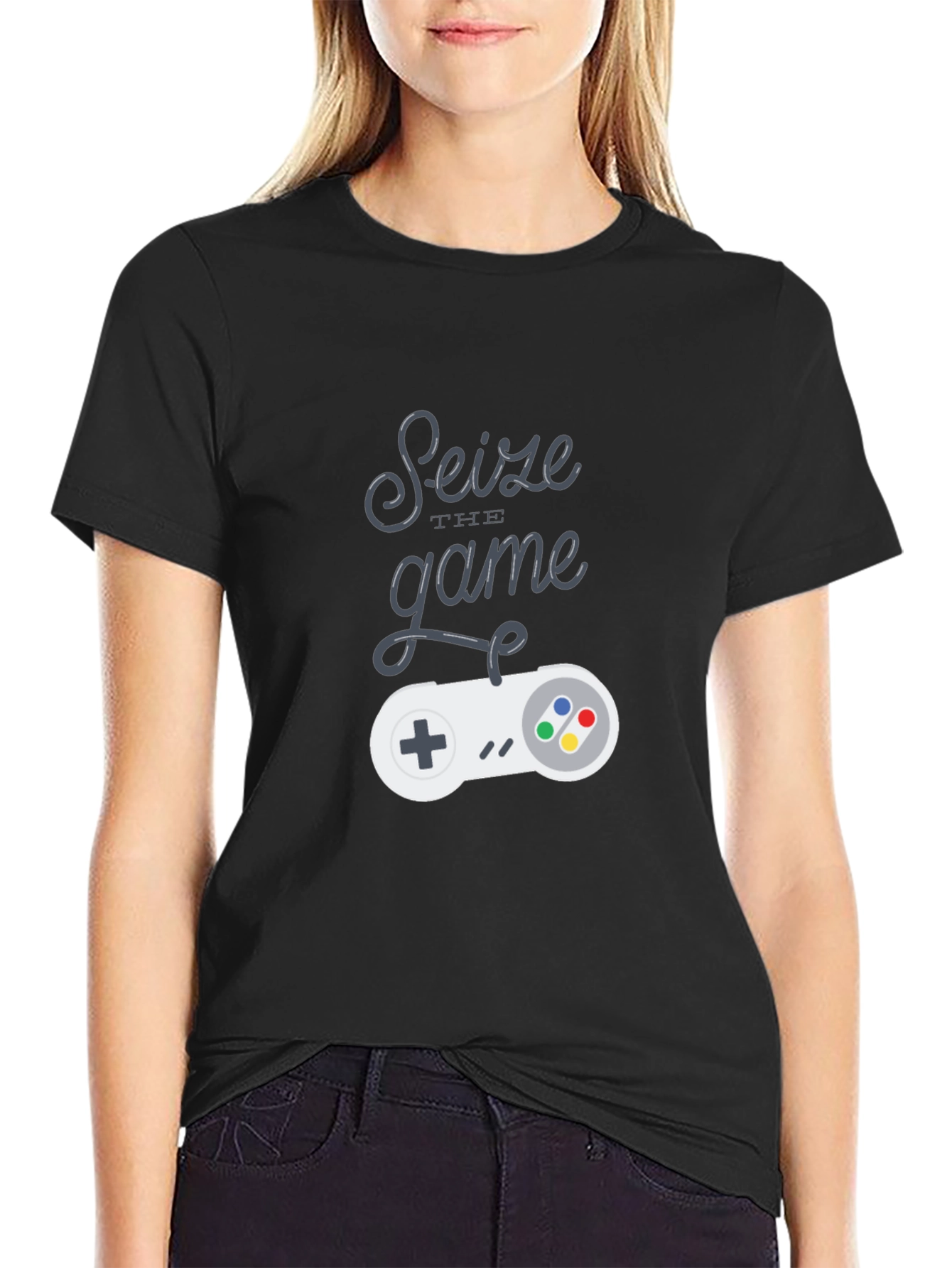 Seize The Game Black T-Shirt Retro Controller Graphic Tee