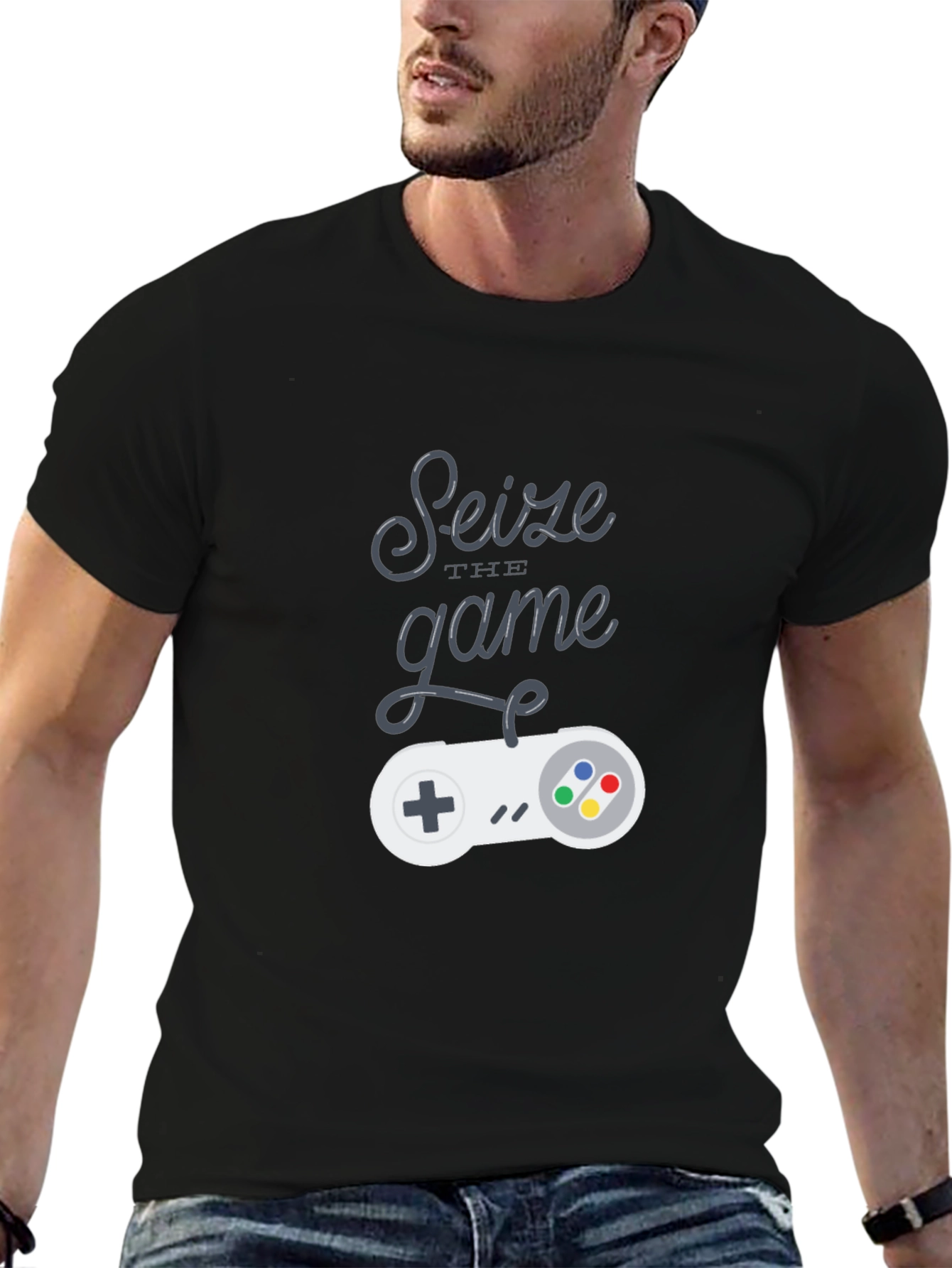 Seize The Game Black T-Shirt Retro Controller Graphic Tee