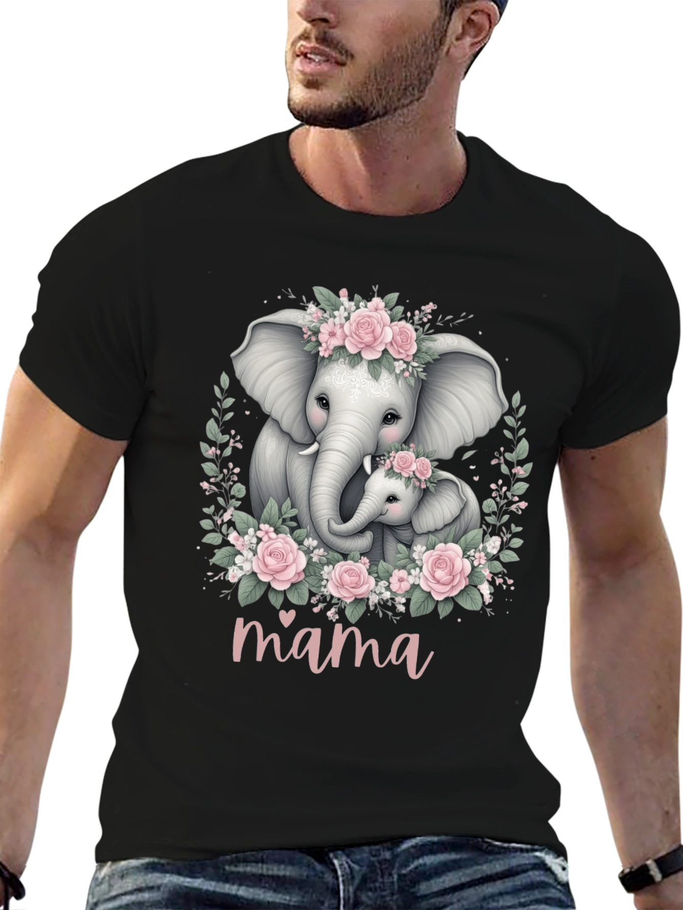 Elephant Mama T-Shirt - Floral Design