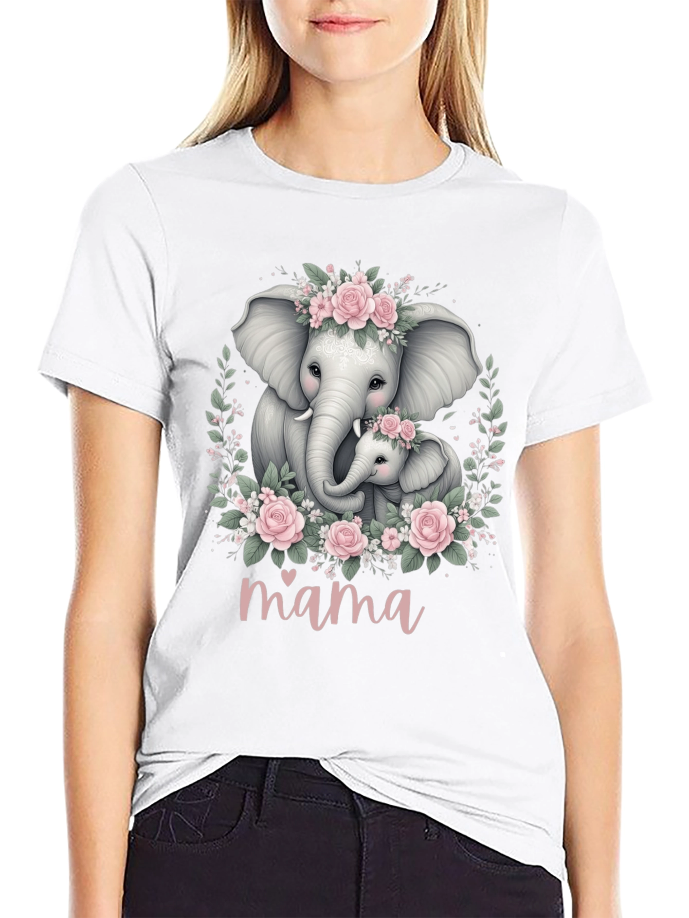 Elephant Mama T-Shirt - Floral Design