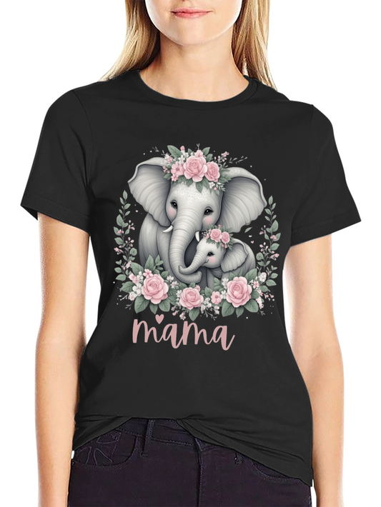 Elephant Mama T-Shirt - Floral Design