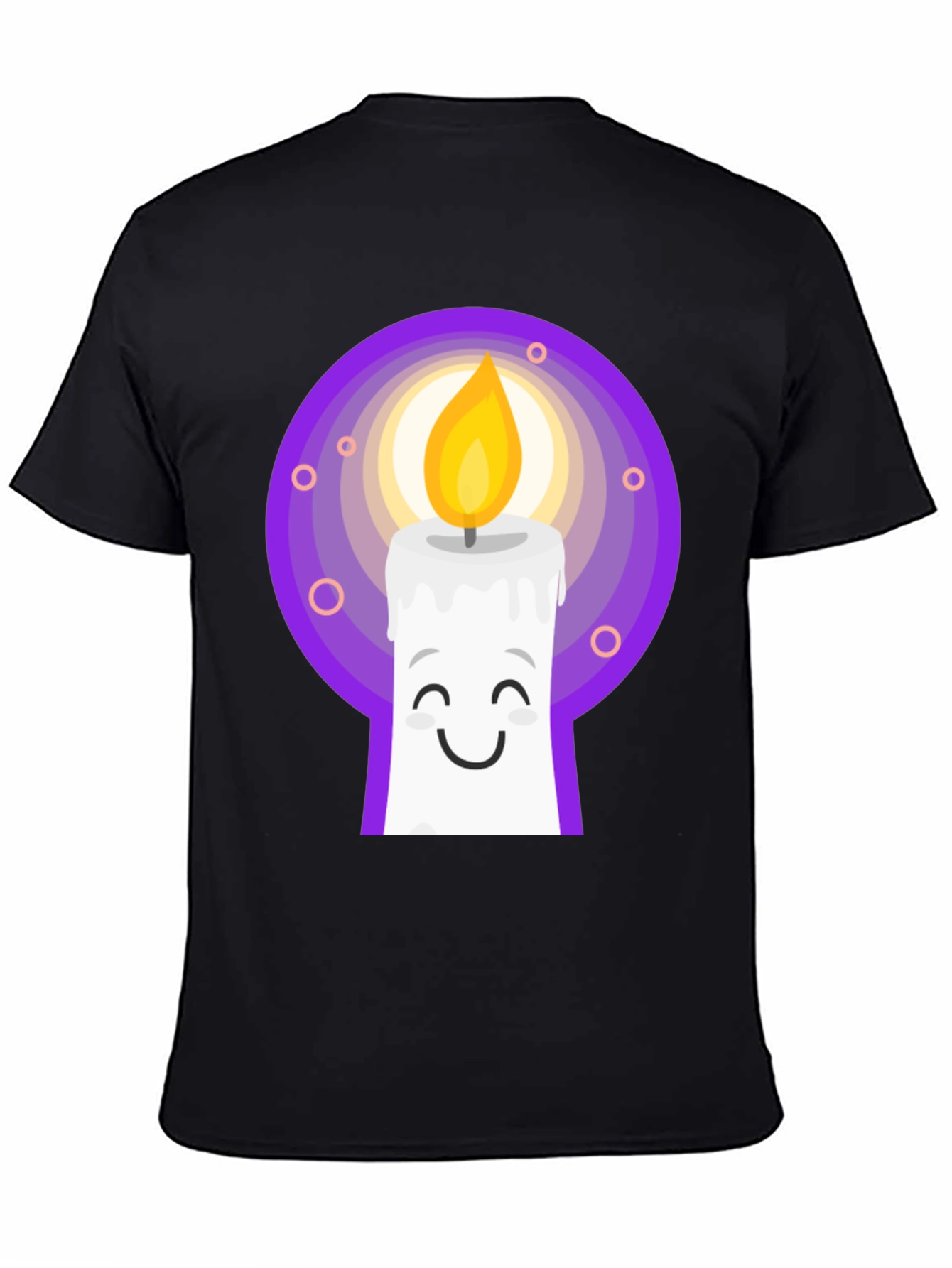 Cute Candle Cartoon Graphic Tee - Black