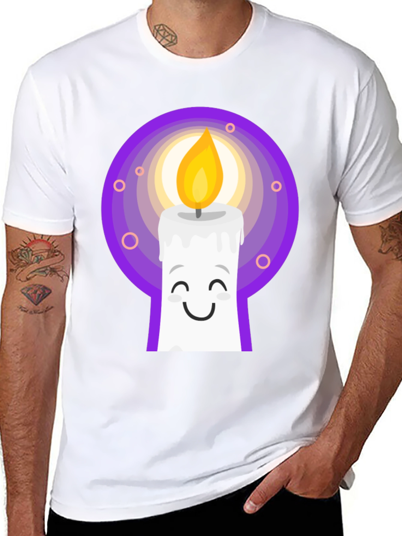 Cute Candle Cartoon Graphic Tee - Black