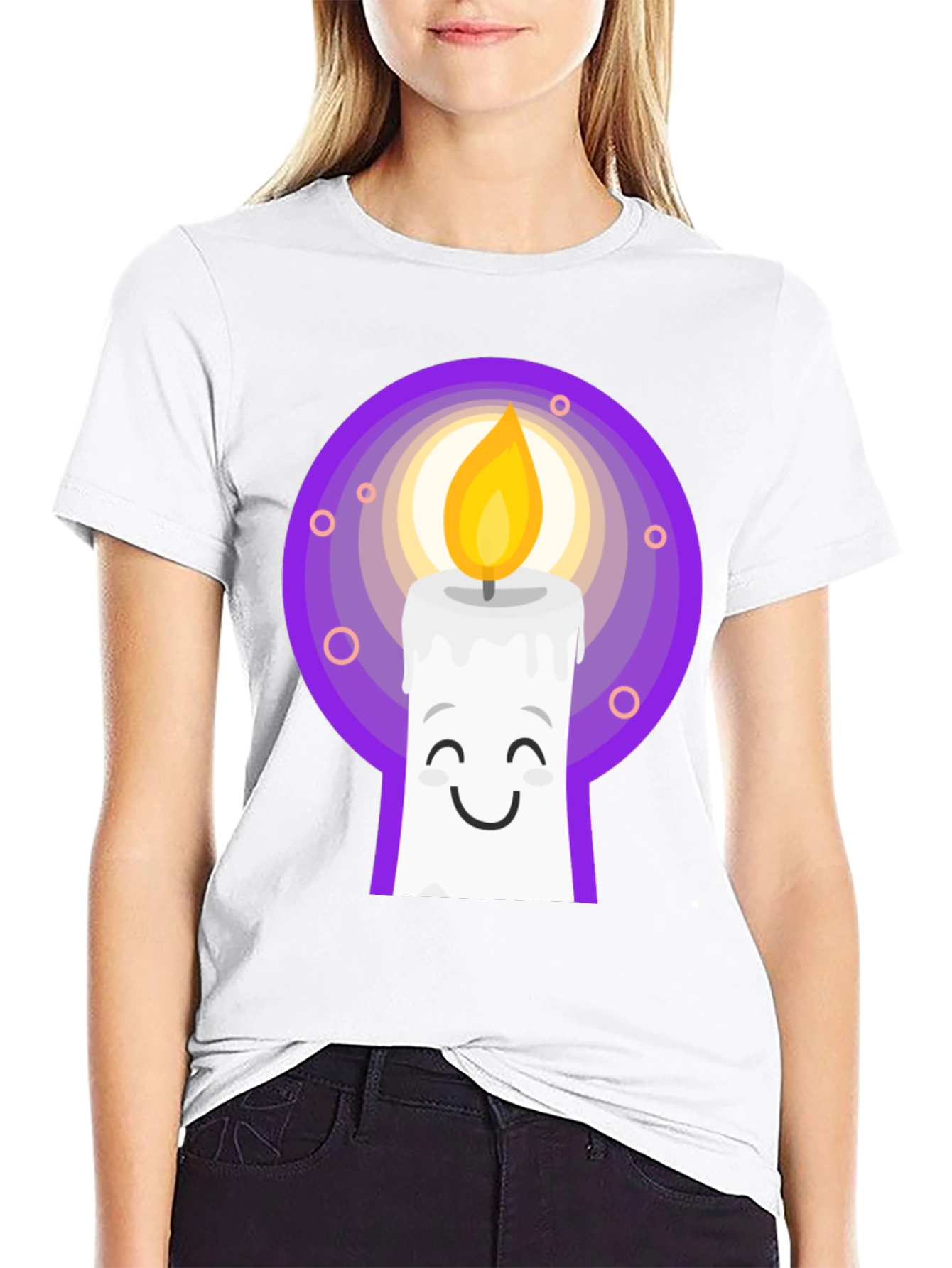 Cute Candle Cartoon Graphic Tee - Black