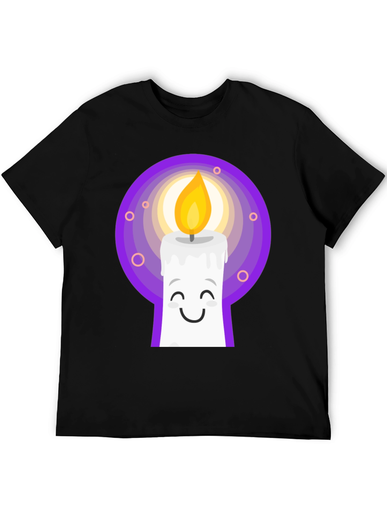 Cute Candle Cartoon Graphic Tee - Black