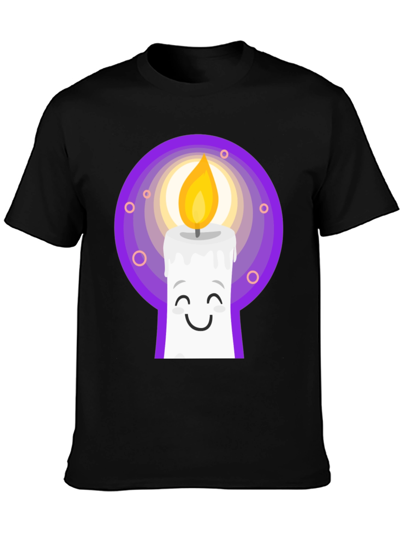Cute Candle Cartoon Graphic Tee - Black