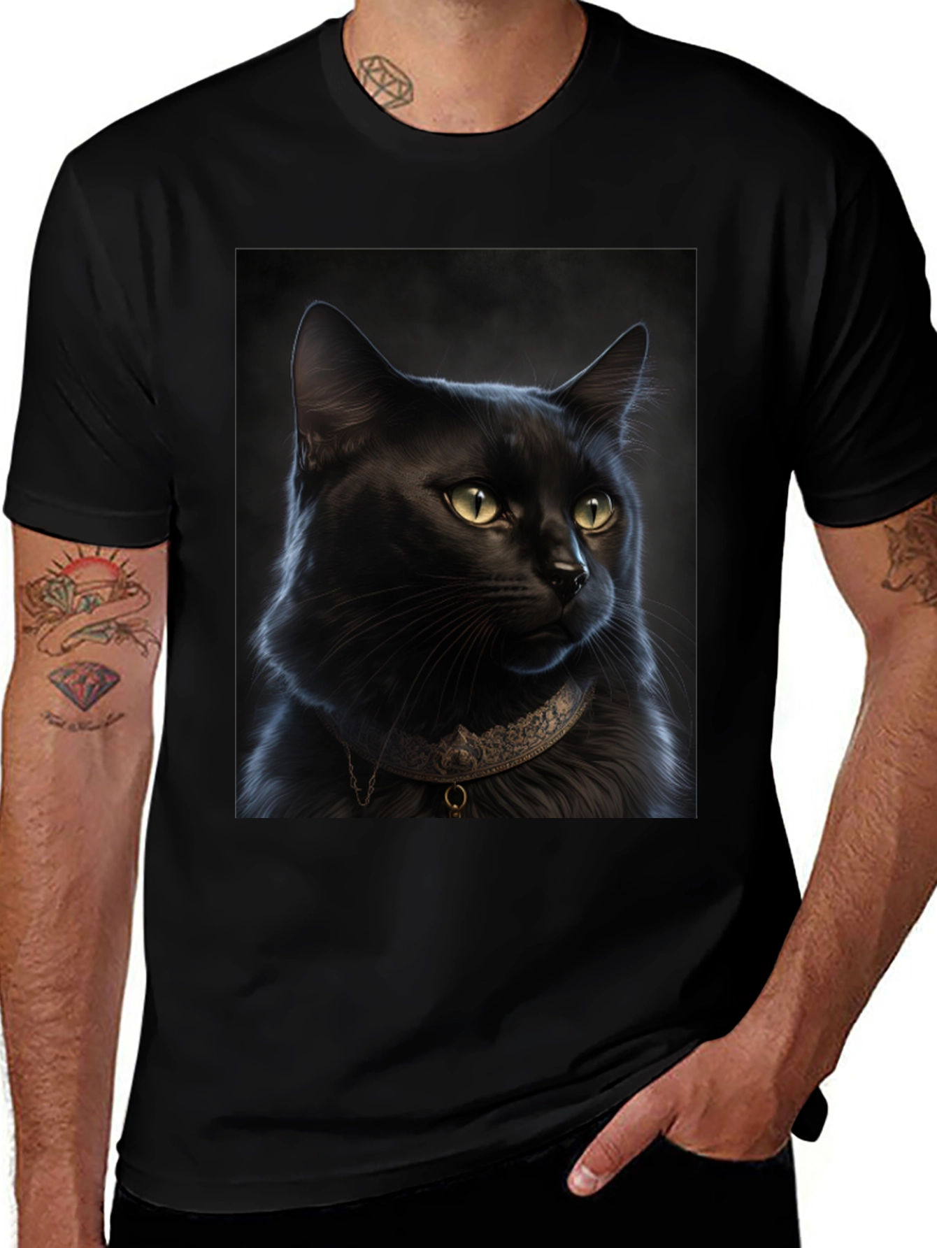 Black Cat Portrait Graphic T-Shirt