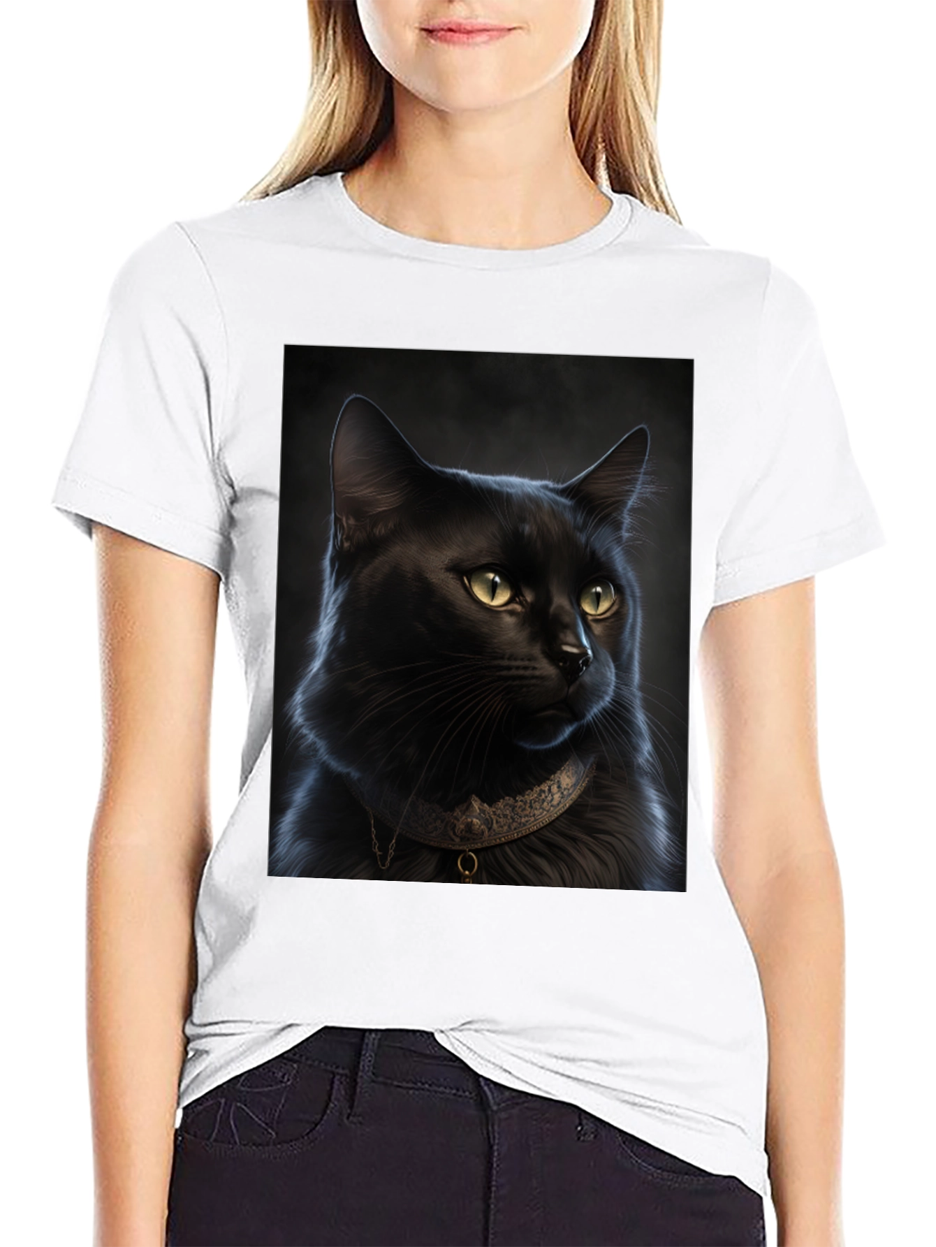 Black Cat Portrait Graphic T-Shirt