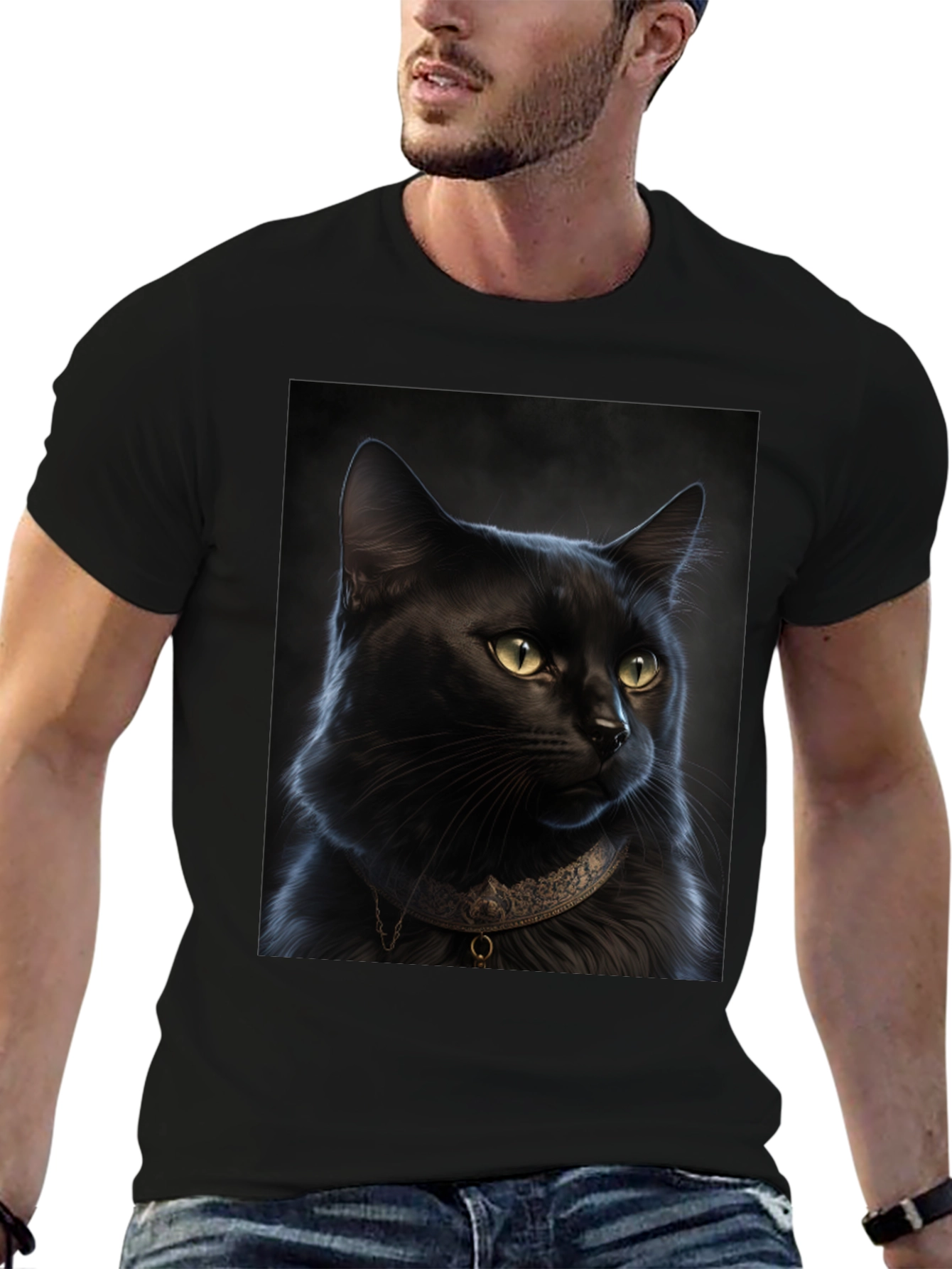 Black Cat Portrait Graphic T-Shirt