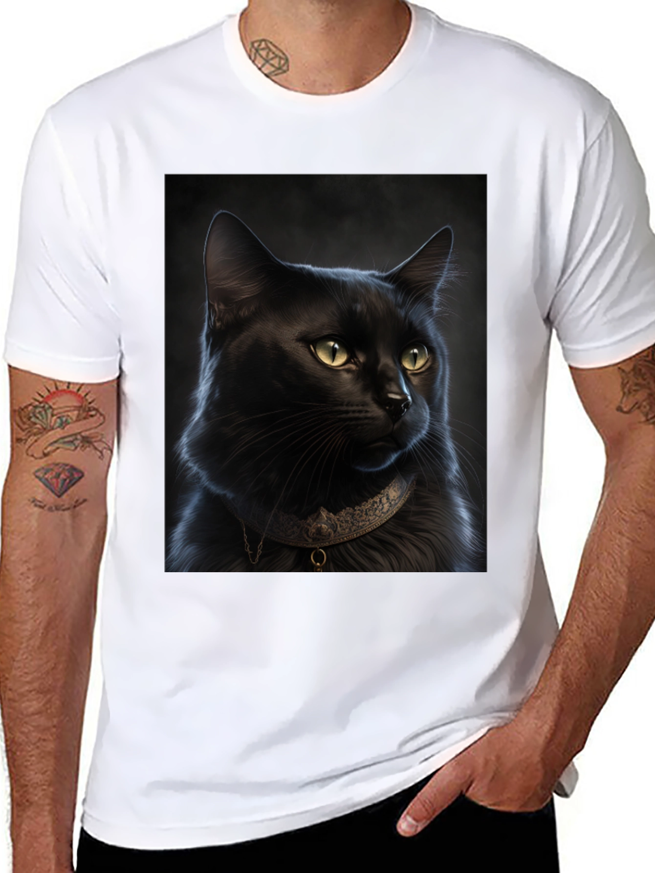 Black Cat Portrait Graphic T-Shirt