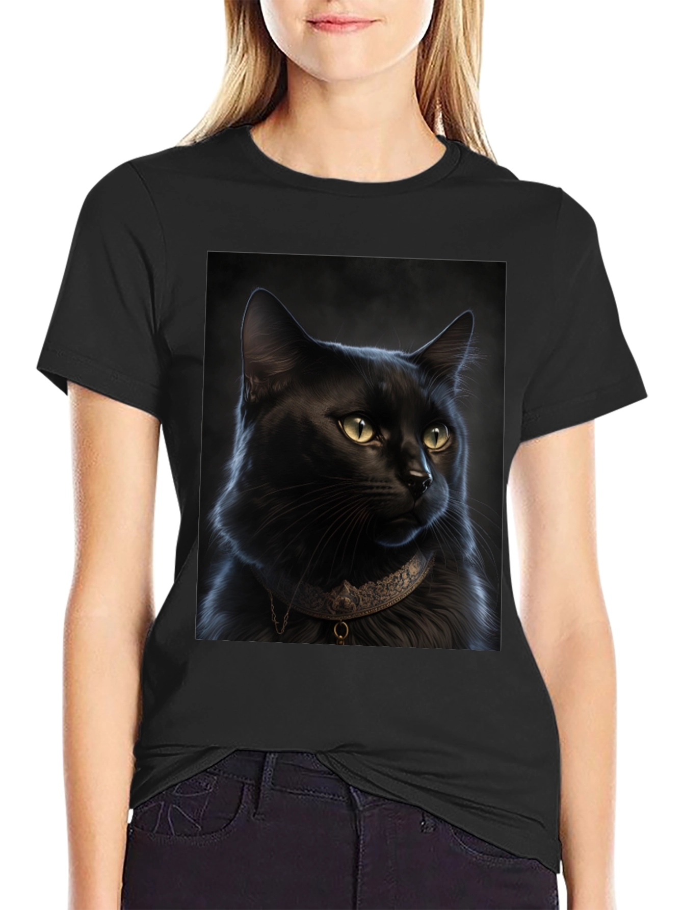 Black Cat Portrait Graphic T-Shirt