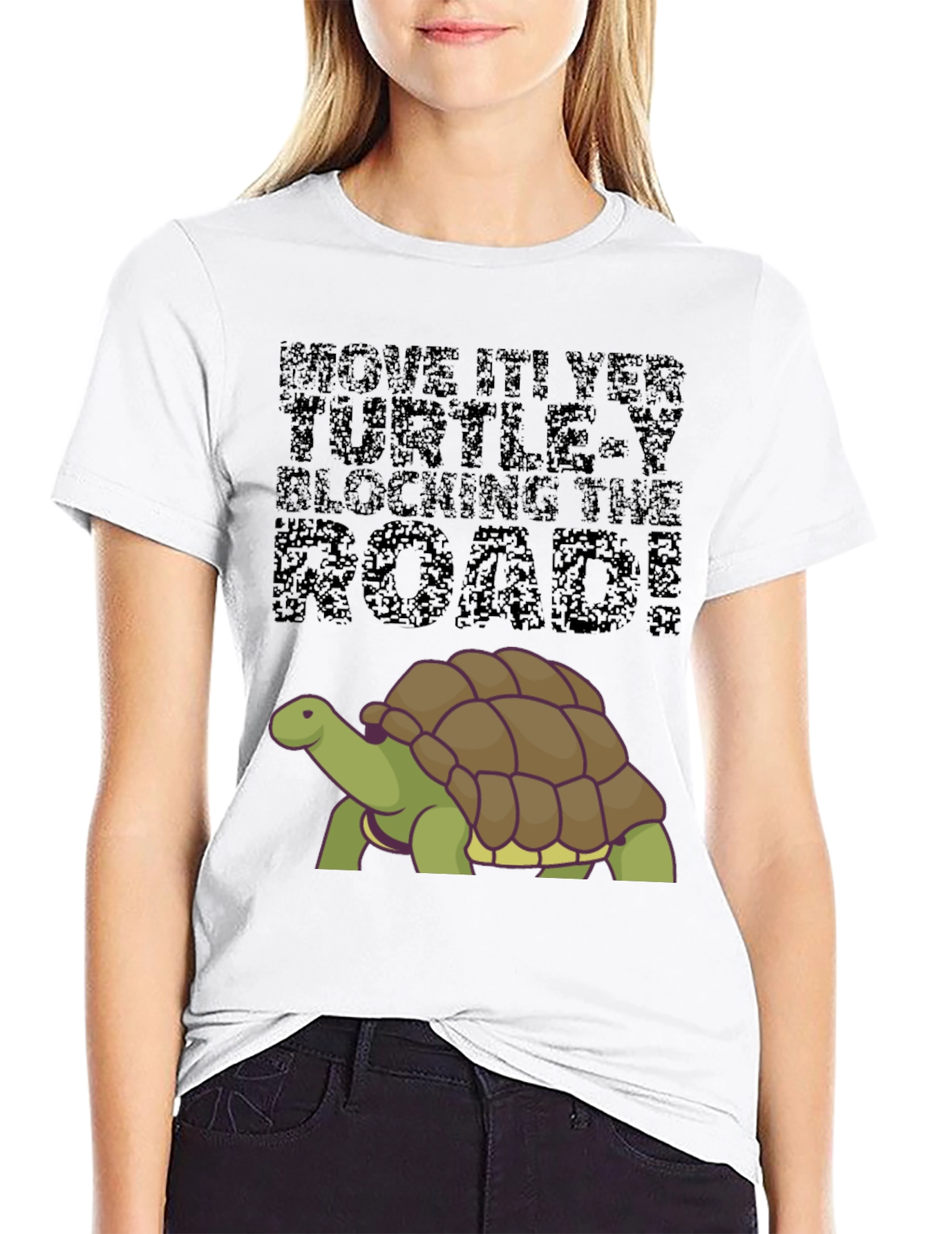 Move It! Turtle Graphic Tee - Black Cotton Blend