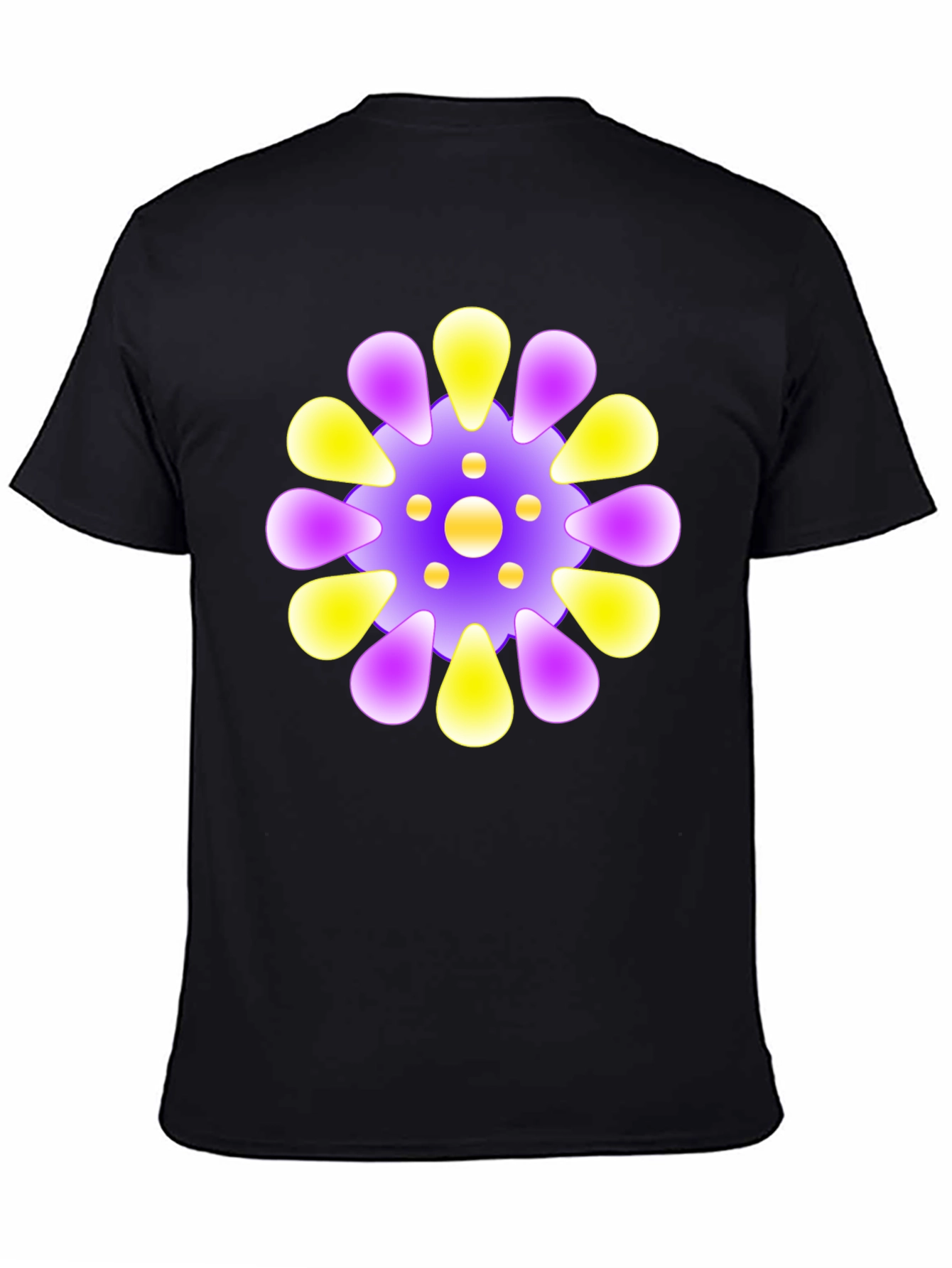 Vibrant Floral Design Black T-Shirt