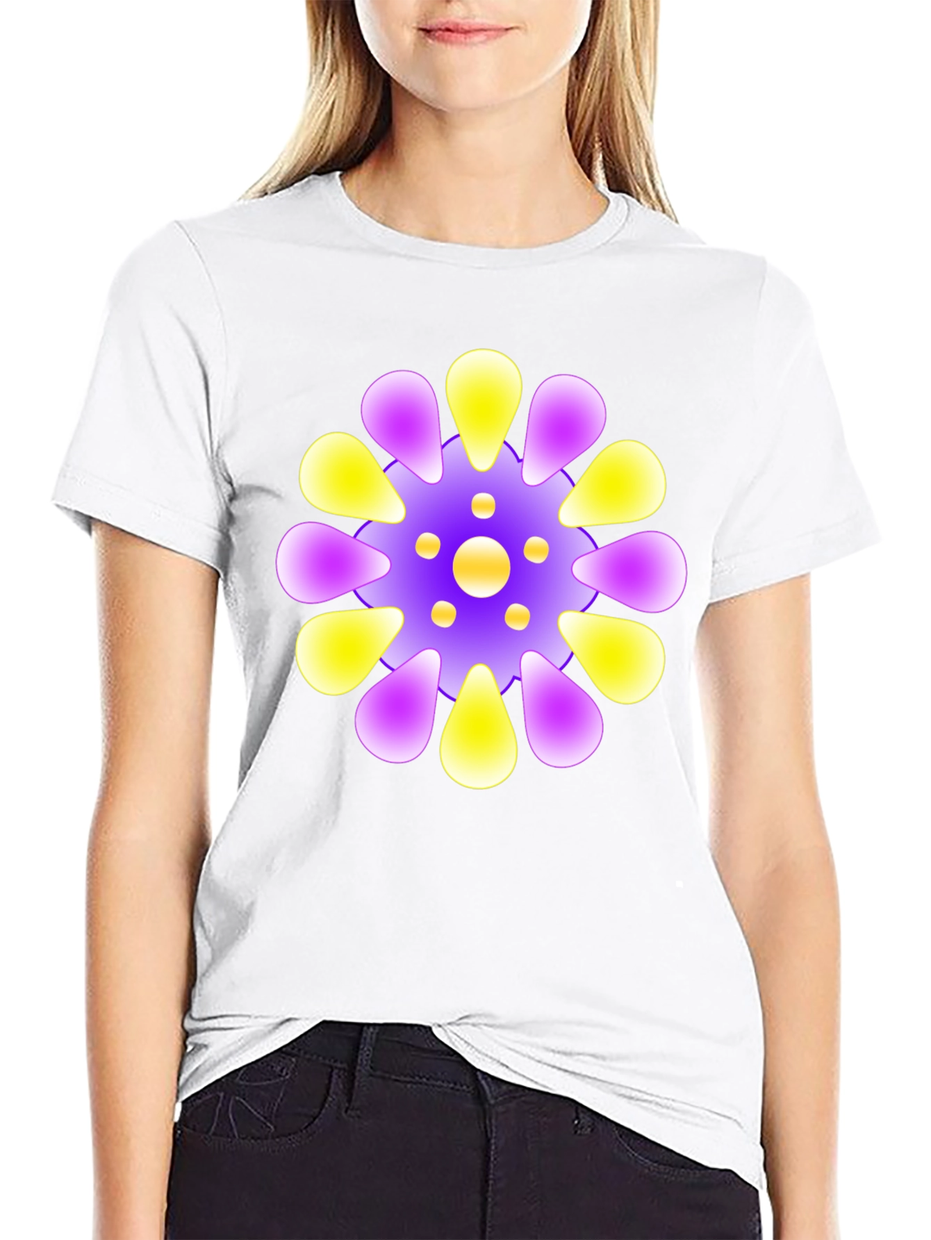 Vibrant Floral Design Black T-Shirt