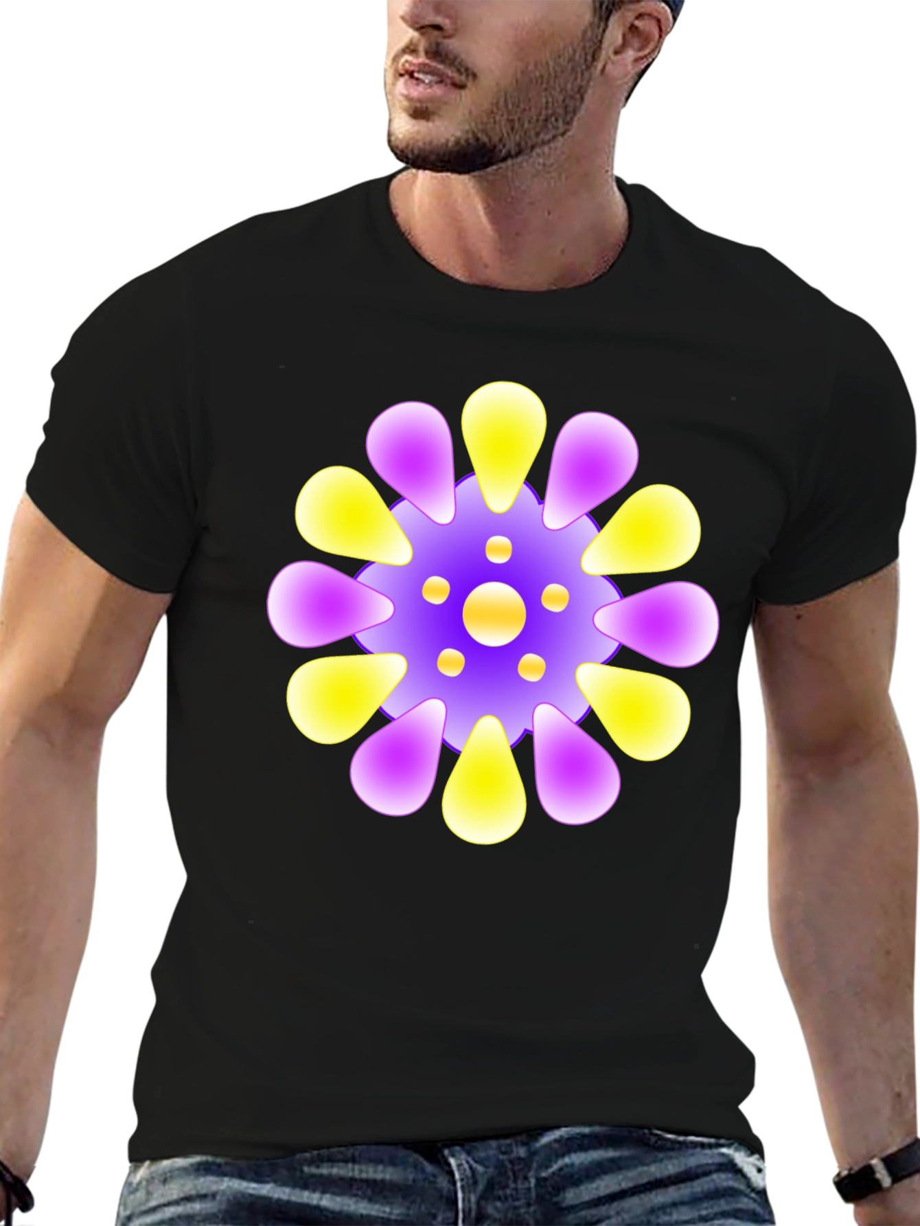 Vibrant Floral Design Black T-Shirt