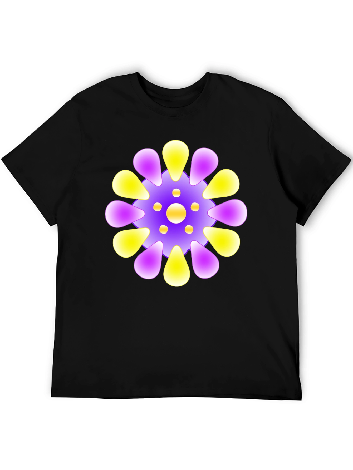 Vibrant Floral Design Black T-Shirt