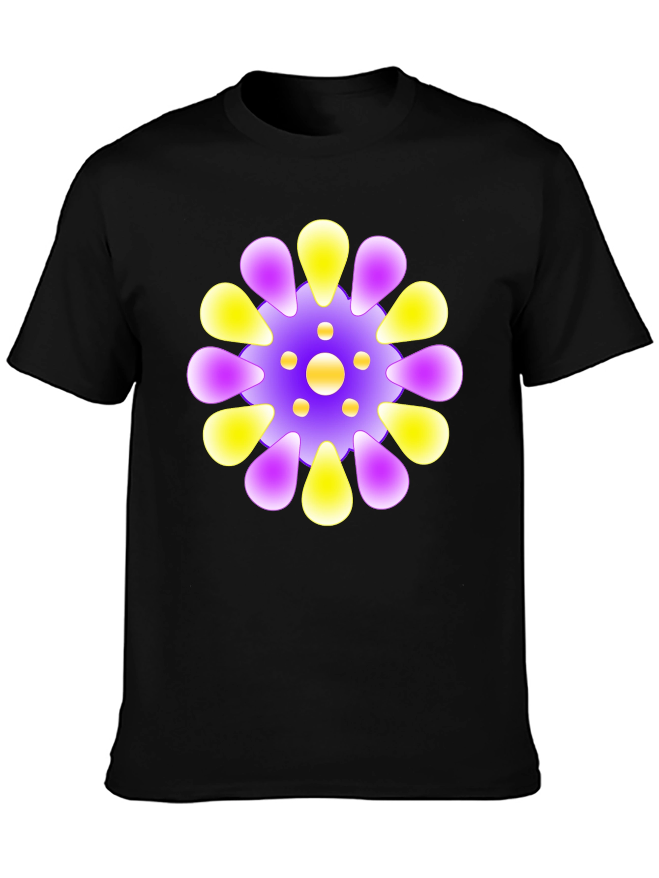 Vibrant Floral Design Black T-Shirt