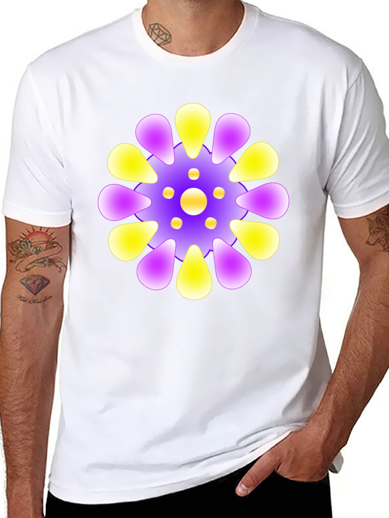 Vibrant Floral Design Black T-Shirt