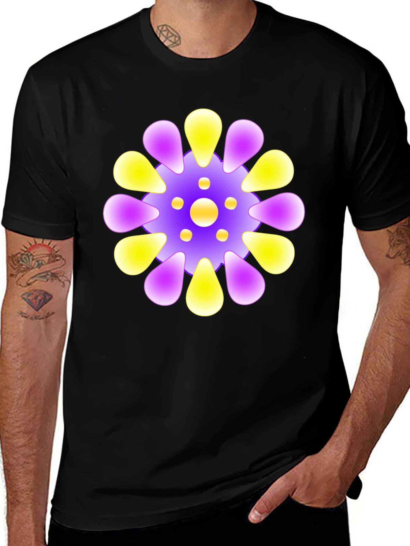 Vibrant Floral Design Black T-Shirt