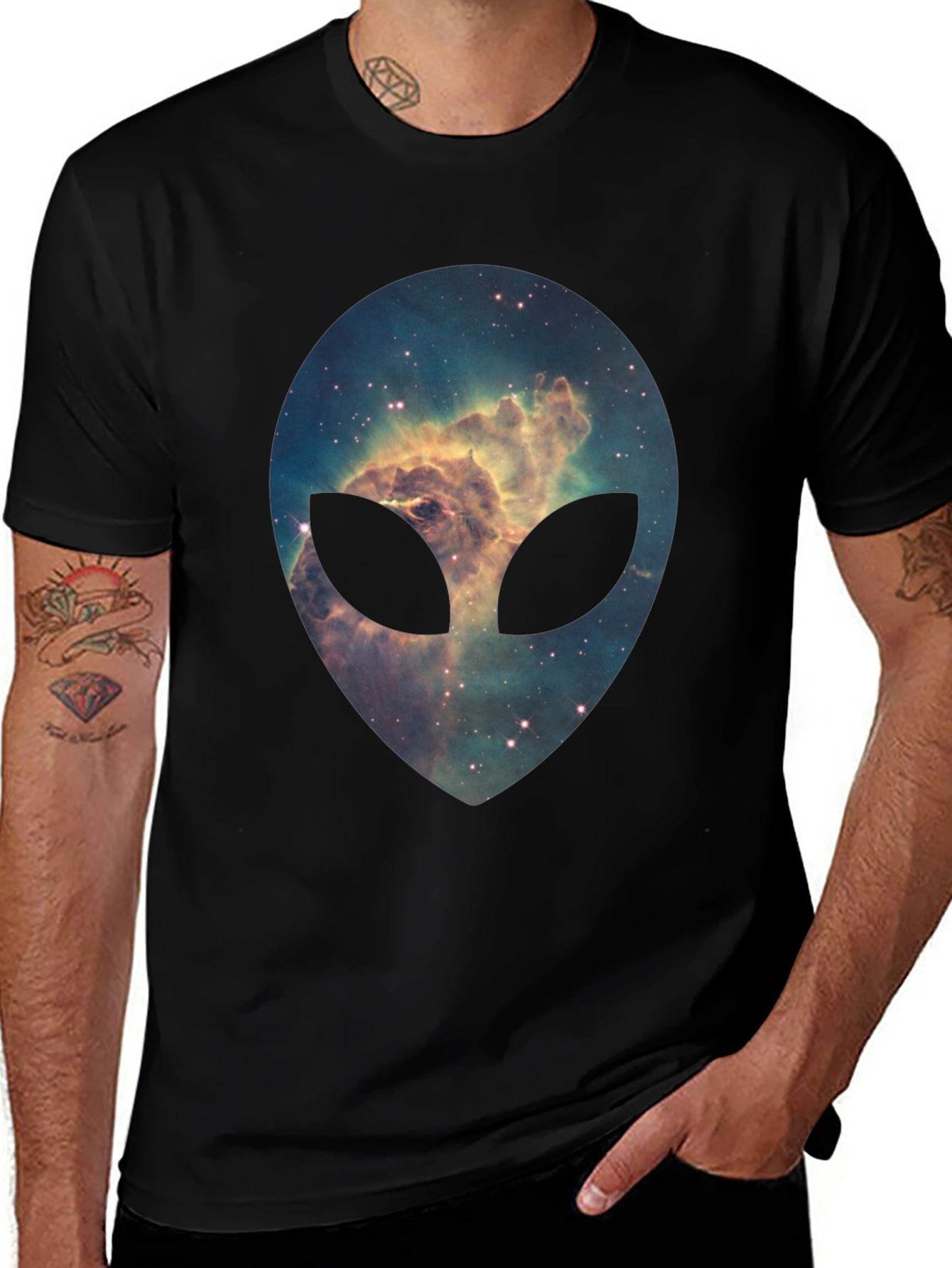 Galaxy Alien Head Graphic Black T-Shirt