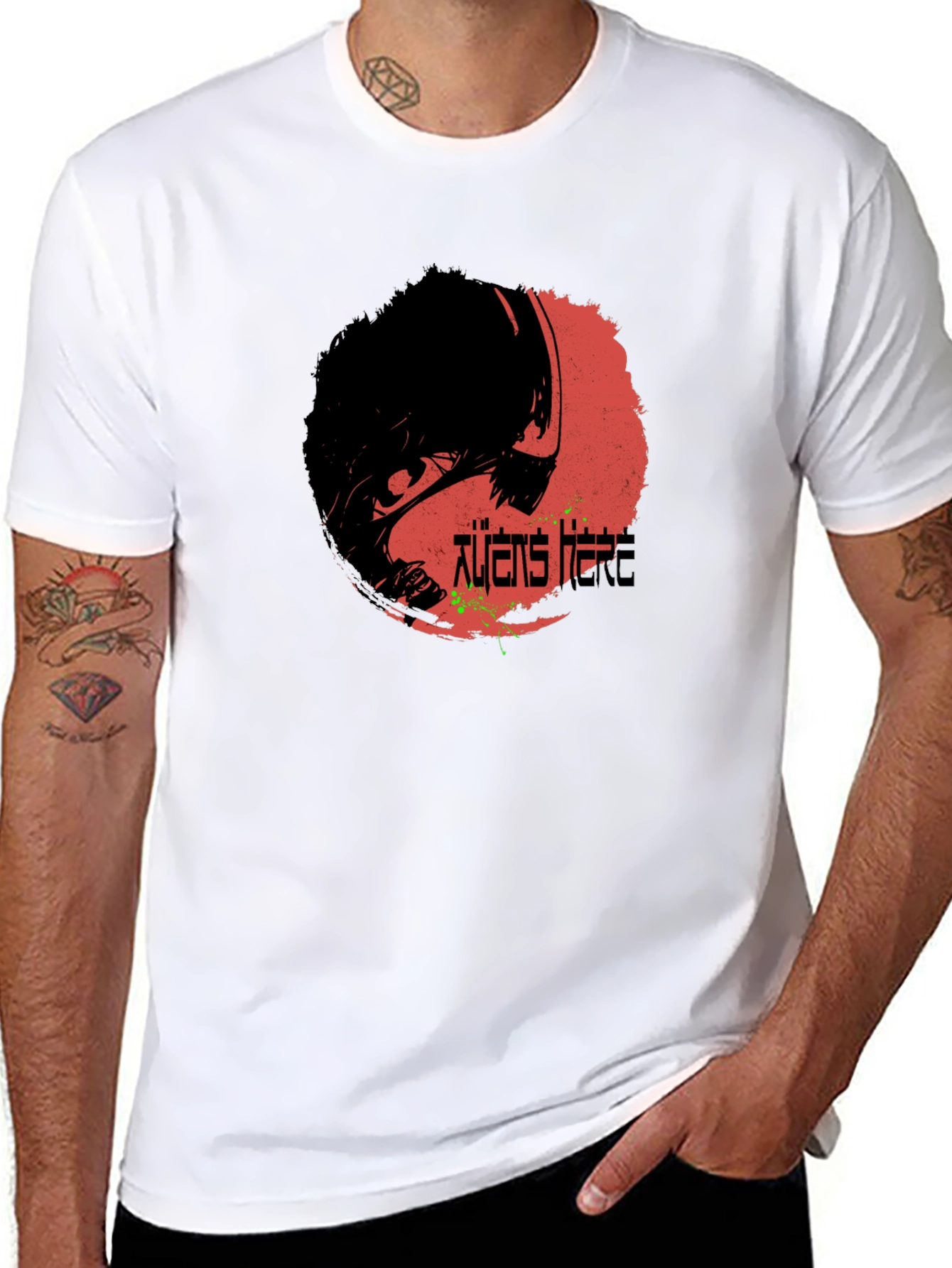 Aliens Here Graphic Print Black T-Shirt