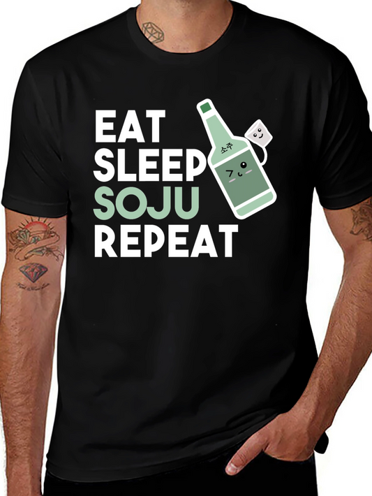 Eat Sleep Soju Repeat T-Shirt - Funny Korean Drinking Tee