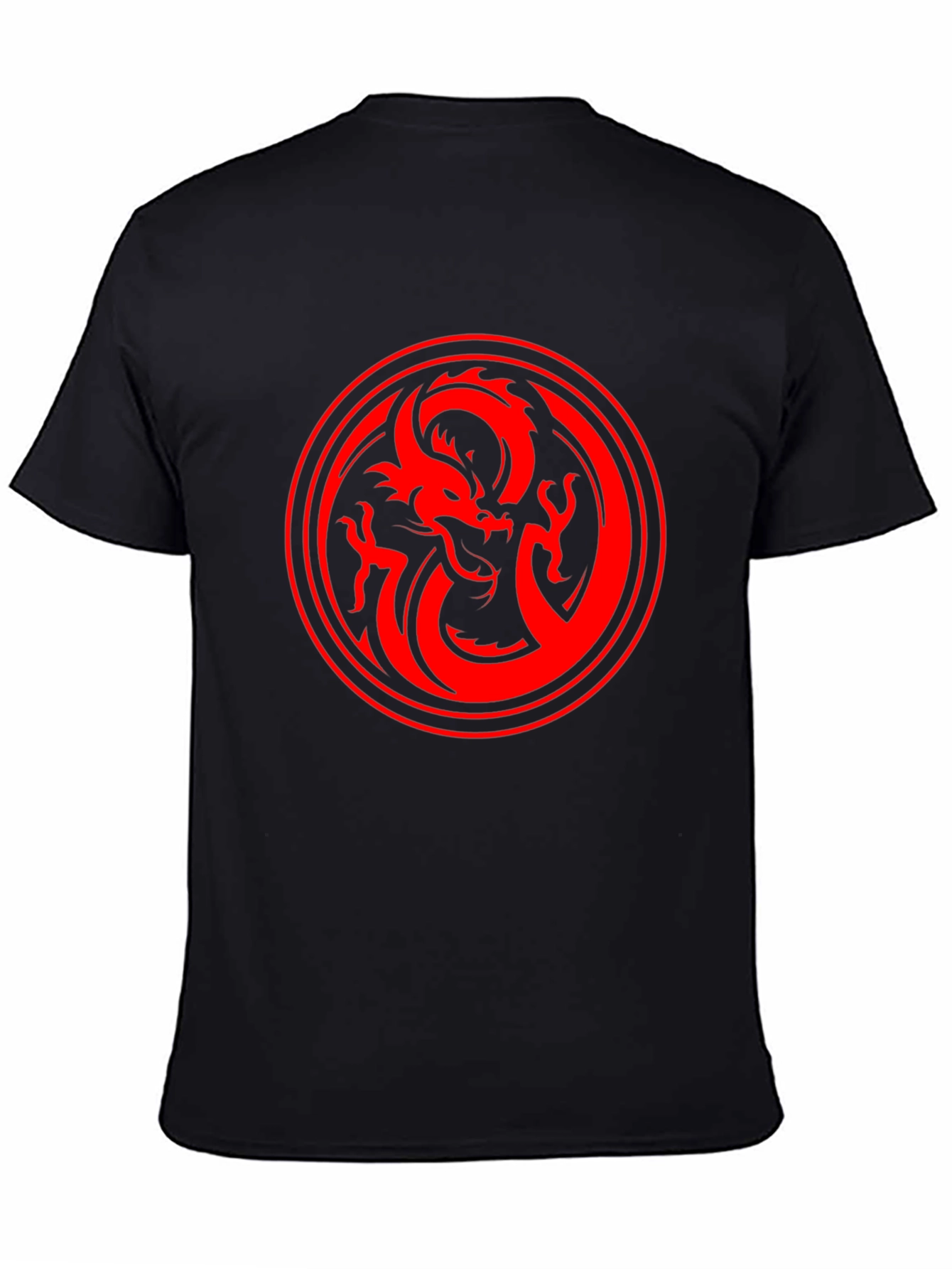 Dragon Circle Graphic Tee - Bold Red on Black