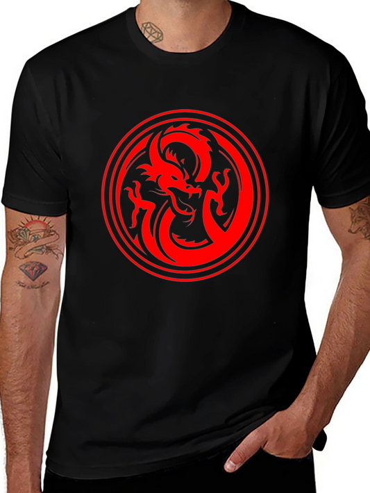 Dragon Circle Graphic Tee - Bold Red on Black