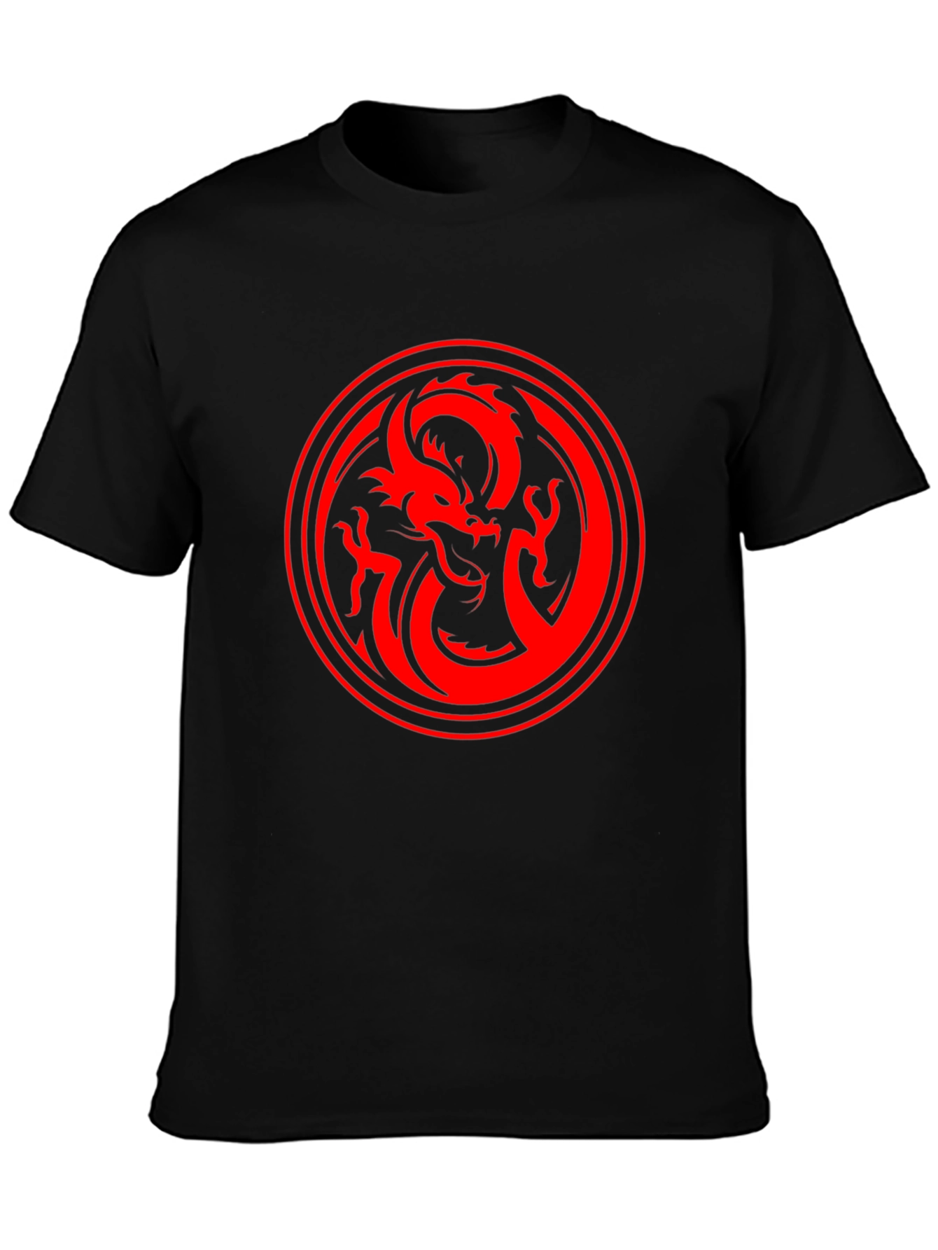 Dragon Circle Graphic Tee - Bold Red on Black