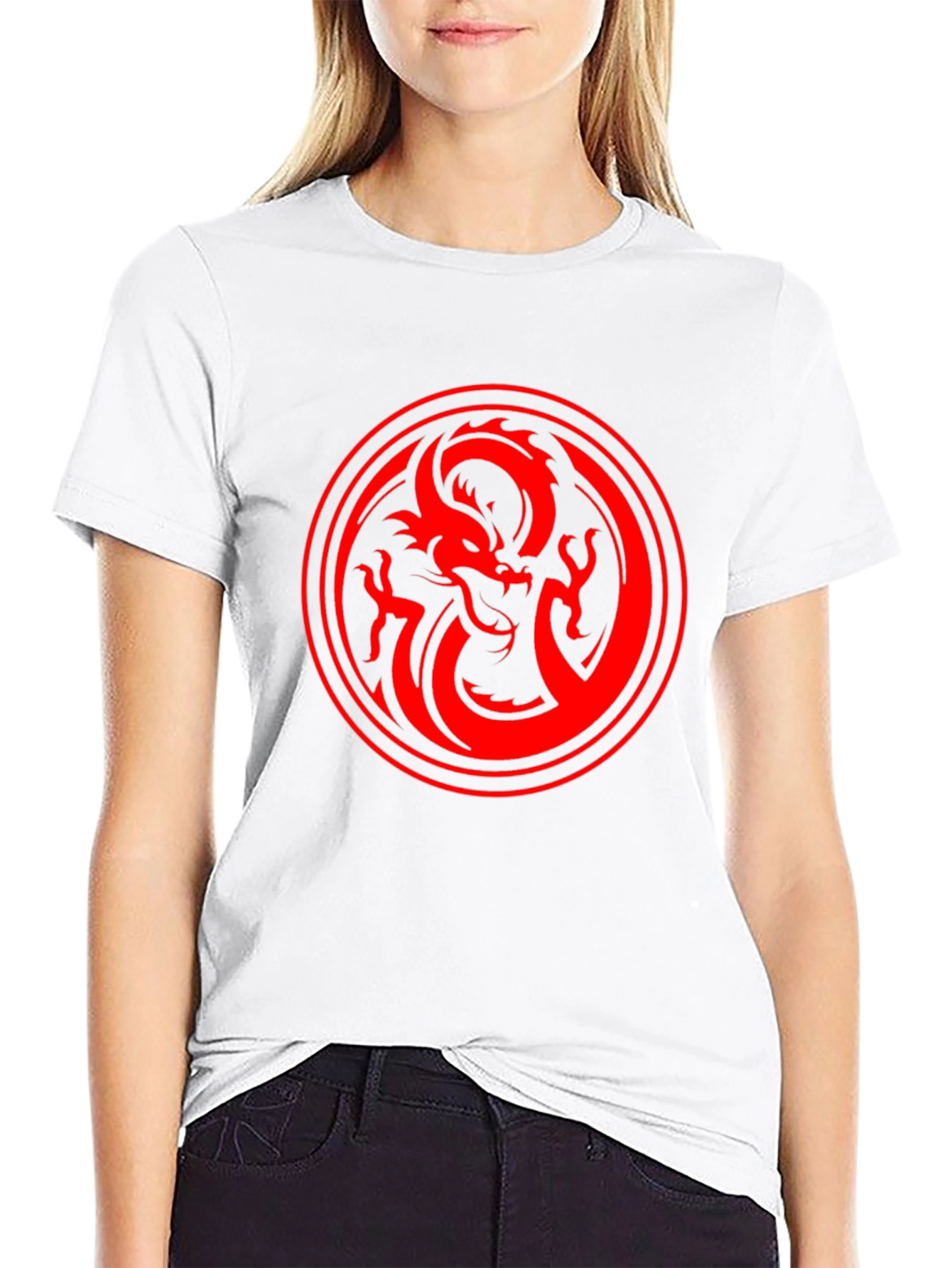 Dragon Circle Graphic Tee - Bold Red on Black