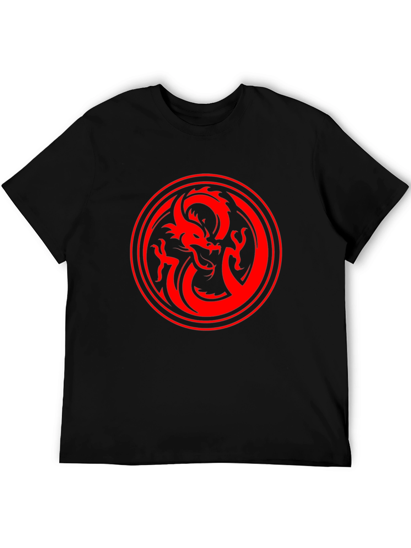 Dragon Circle Graphic Tee - Bold Red on Black