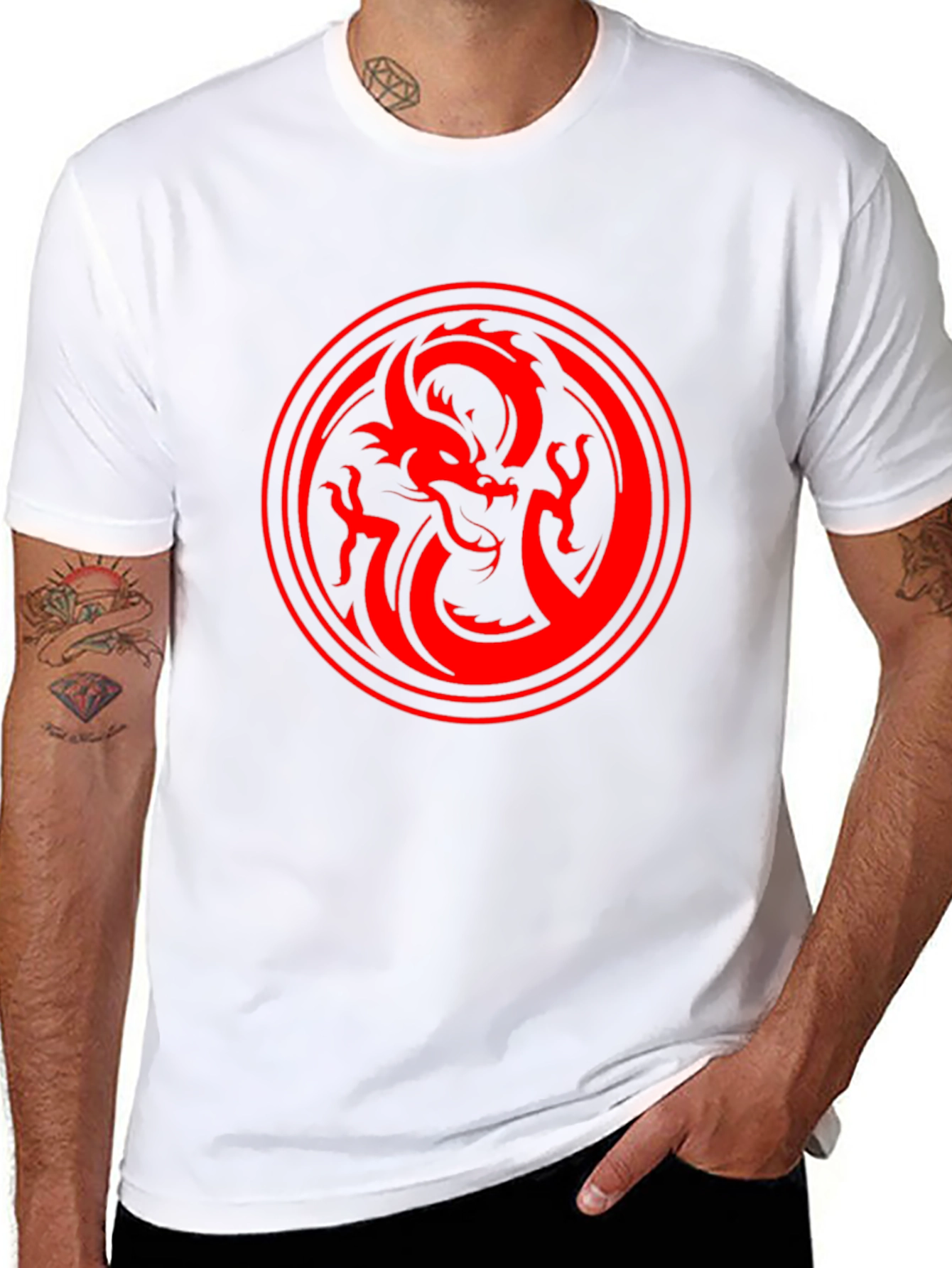 Dragon Circle Graphic Tee - Bold Red on Black