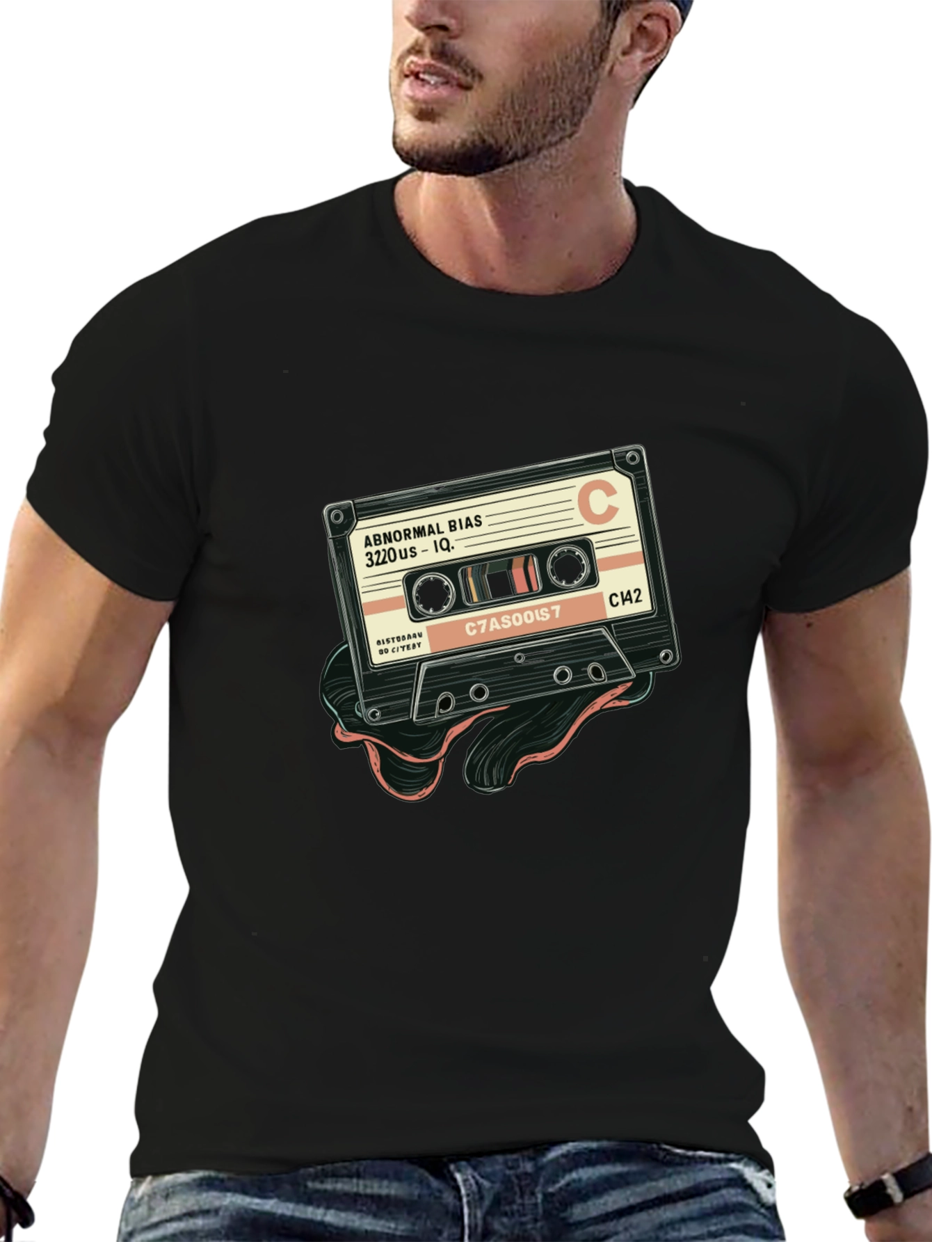 Retro Cassette Tape Graphic T-Shirt - Black