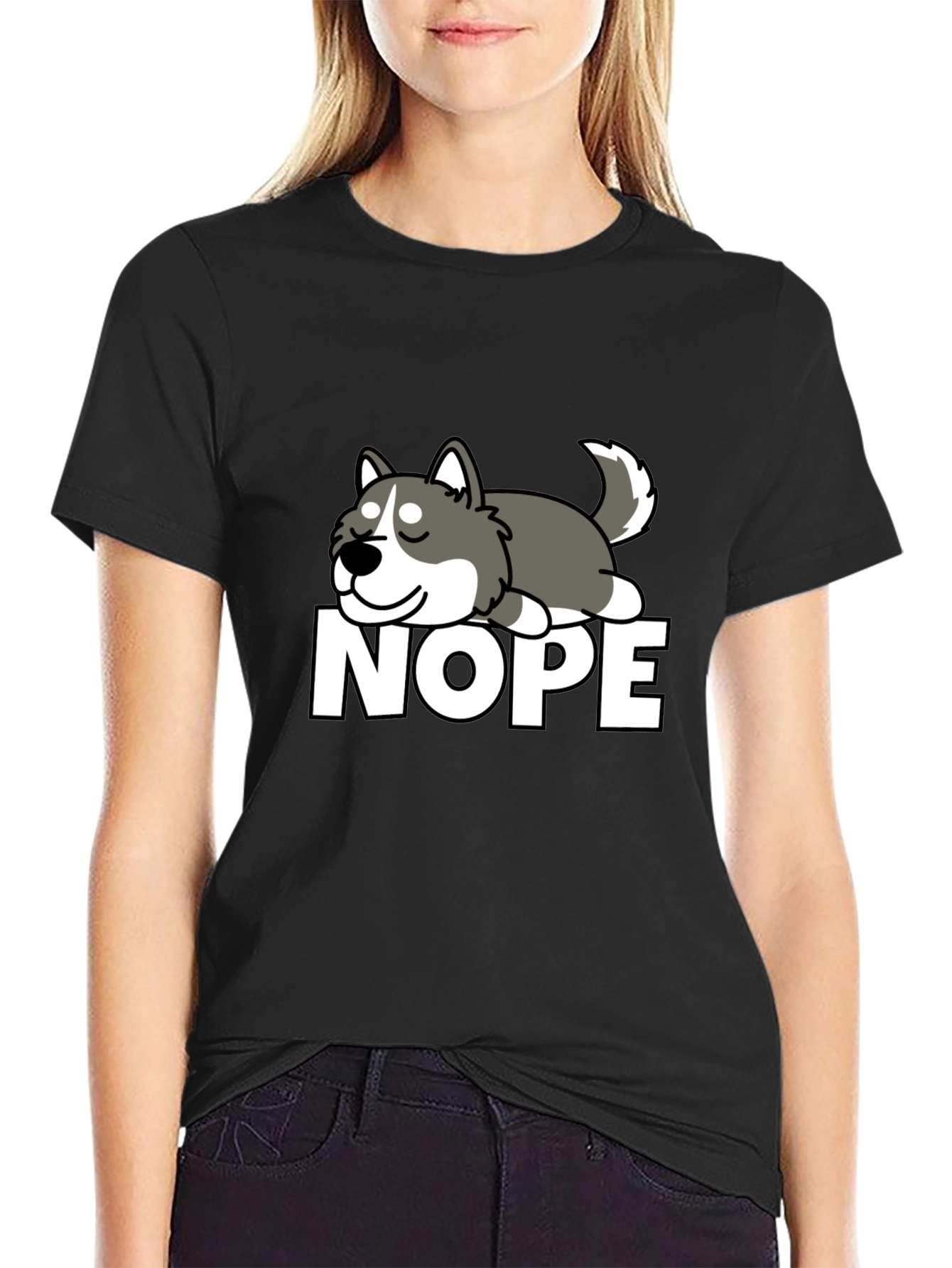 Nope Husky Tee - Funny Lazy Dog Graphic T-Shirt