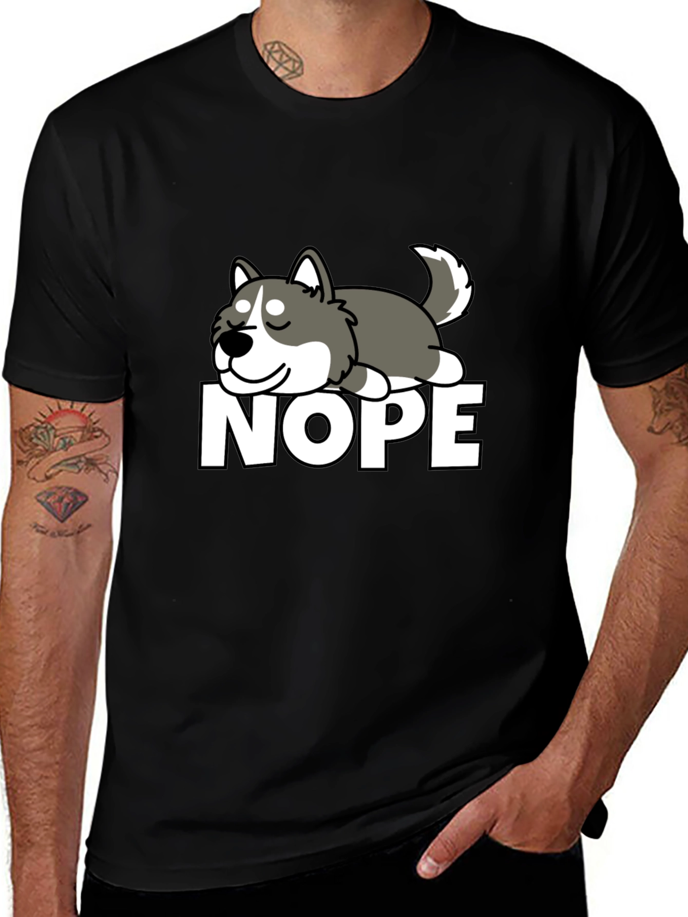 Nope Husky Tee - Funny Lazy Dog Graphic T-Shirt