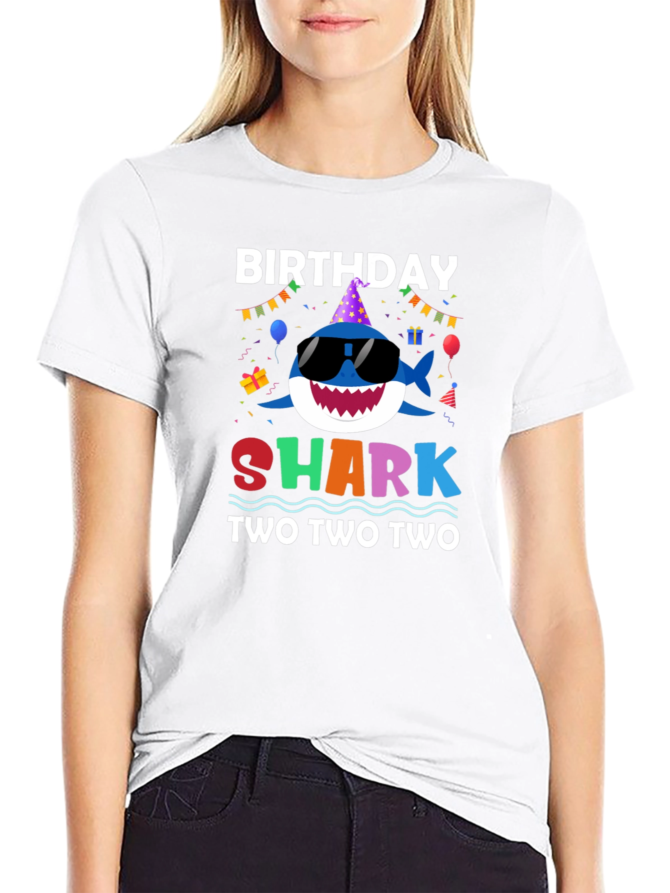 Birthday Shark Two Two Two Black T-Shirt