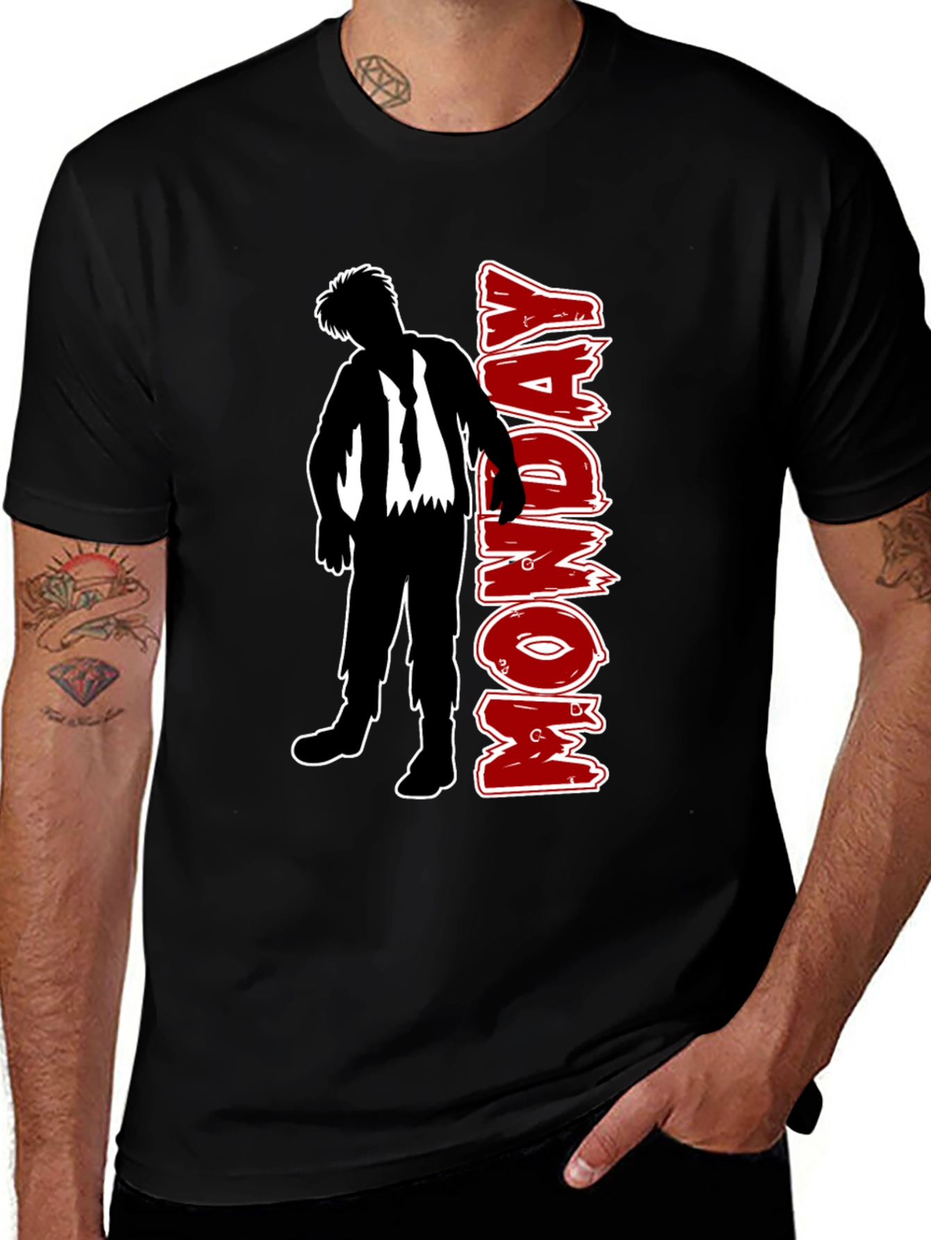 Monday Zombie Graphic Tee - Black Crew Neck