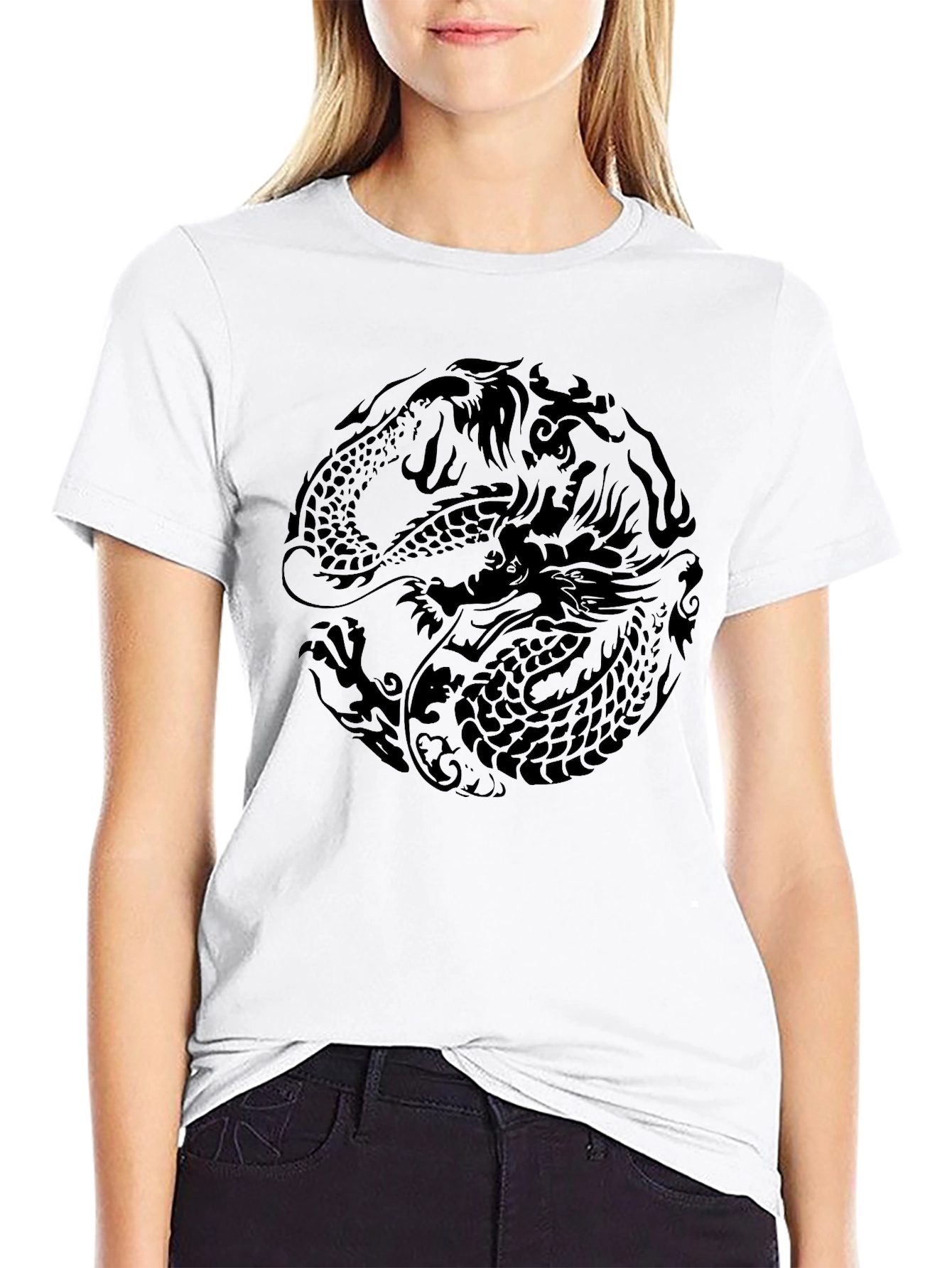 Yin Yang Dragon Graphic T-Shirt - Dark Aesthetic