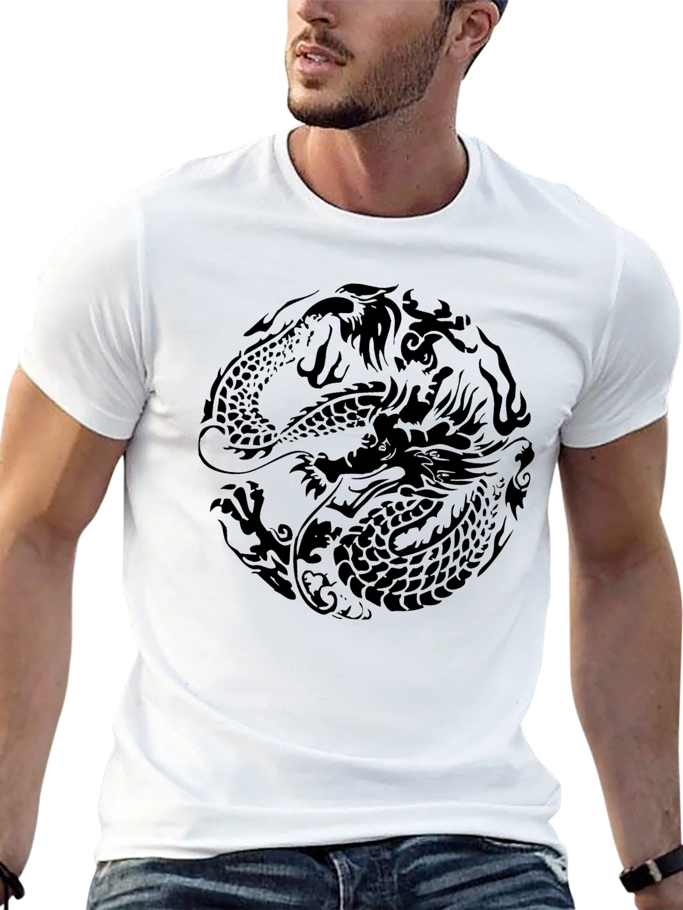 Yin Yang Dragon Graphic T-Shirt - Dark Aesthetic