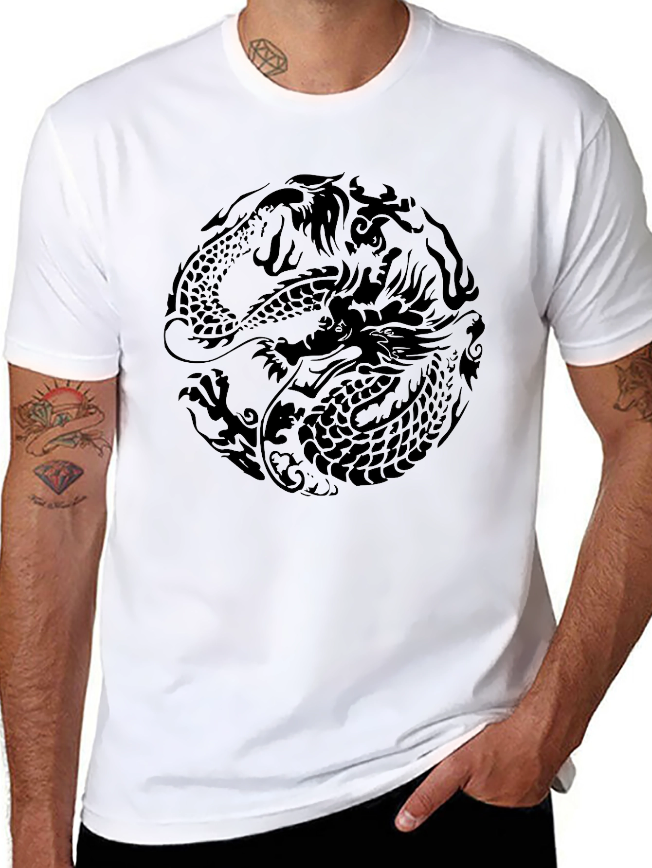 Yin Yang Dragon Graphic T-Shirt - Dark Aesthetic