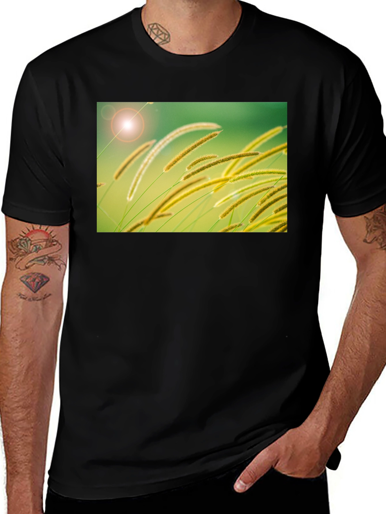 Nature-Inspired Black Cotton T-Shirt