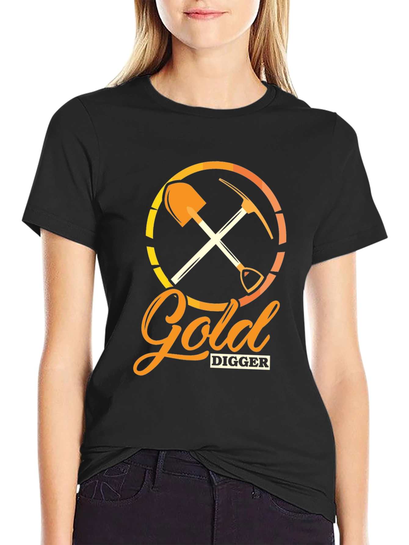 Gold Digger Graphic Tee - Black Cotton Crew Neck