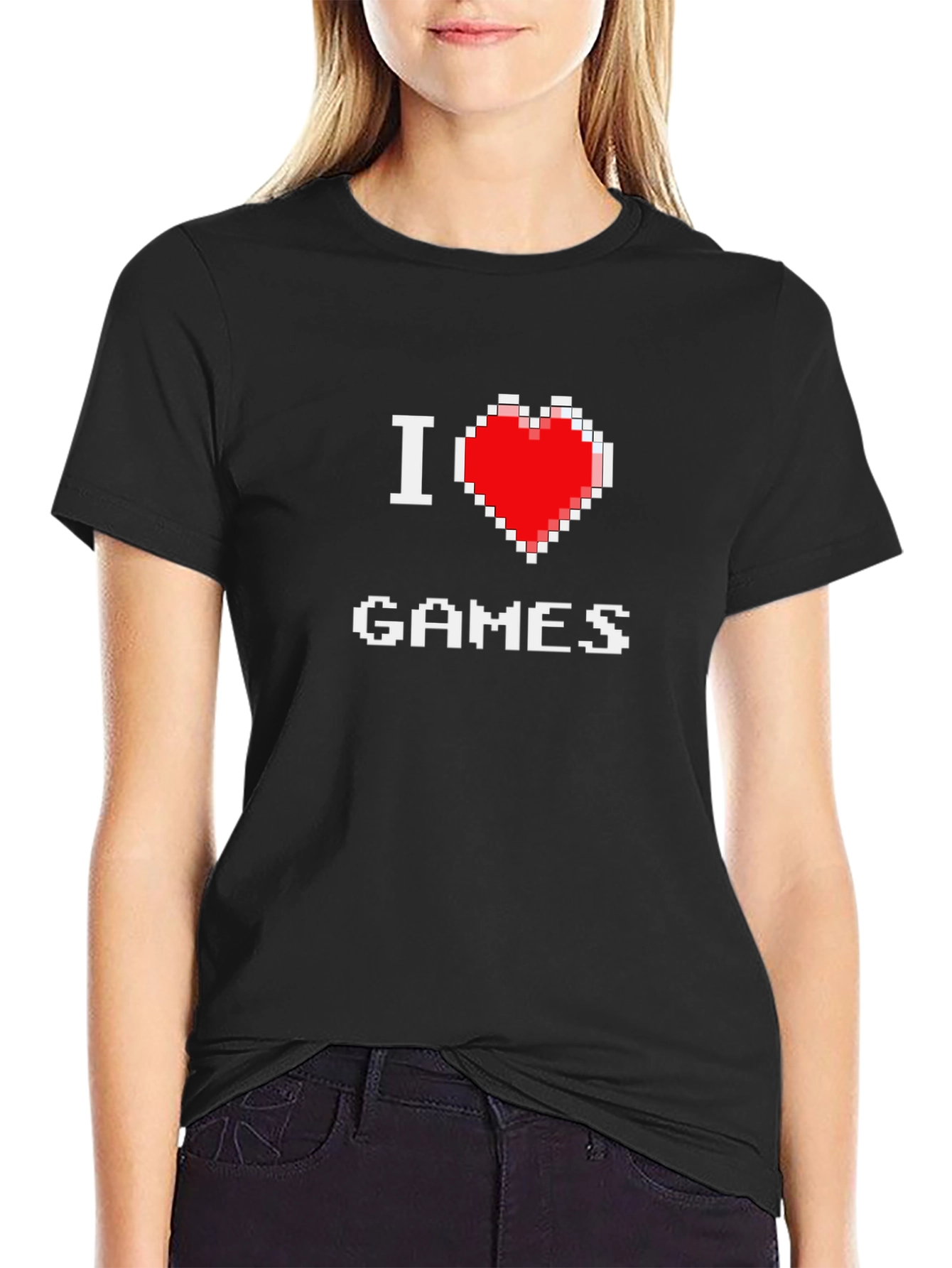 I Love Games Pixel Art Black T-Shirt
