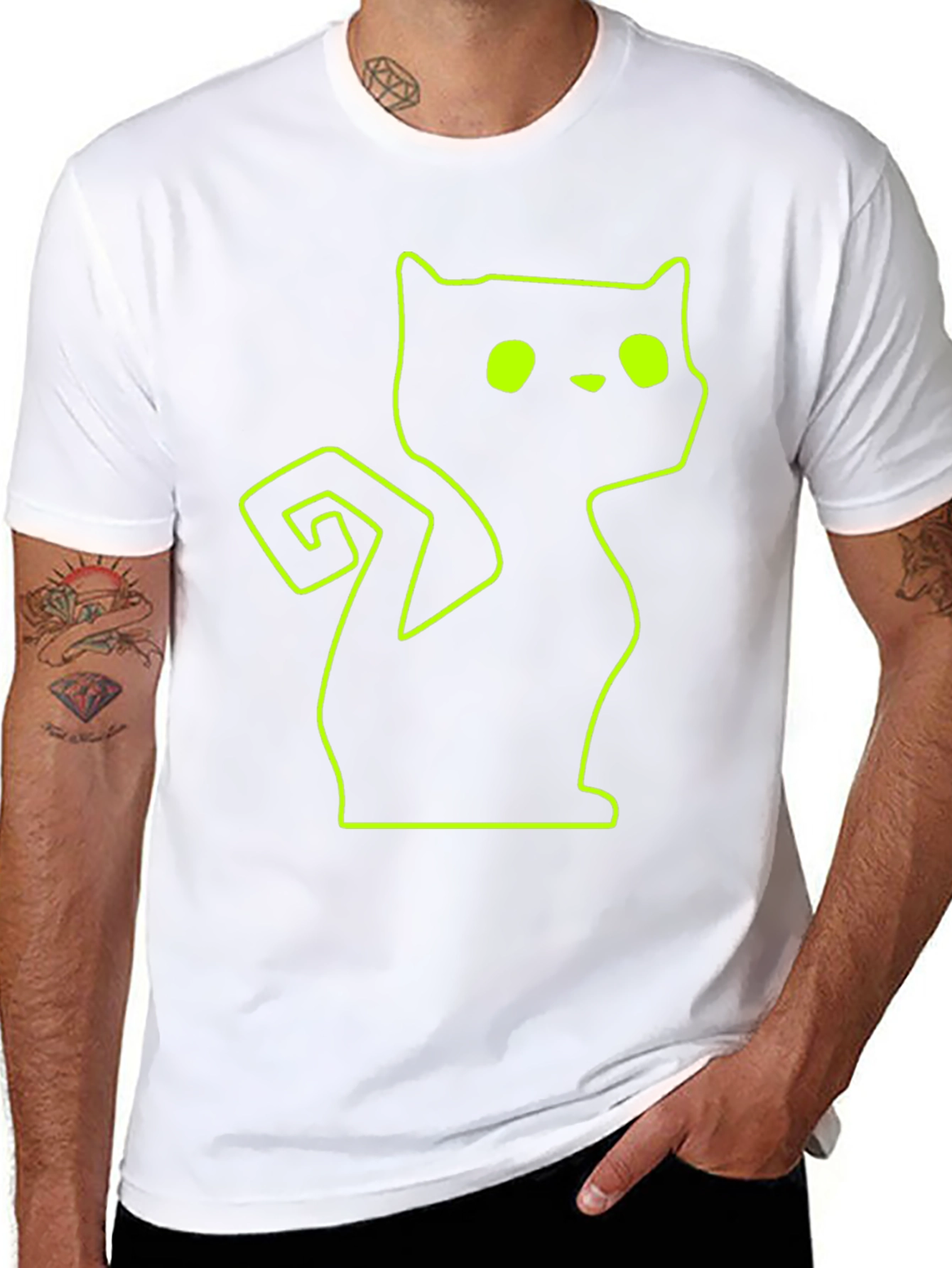 Neon Cat Outline Black T-Shirt