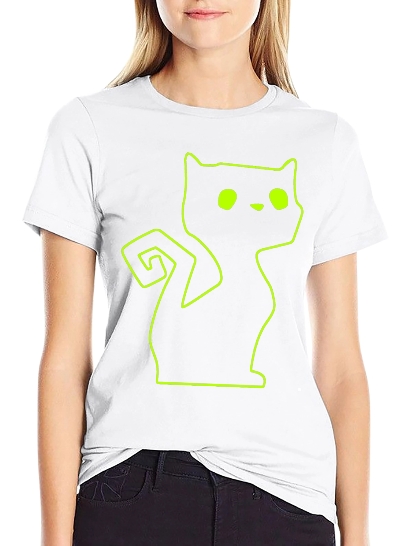 Neon Cat Outline Black T-Shirt
