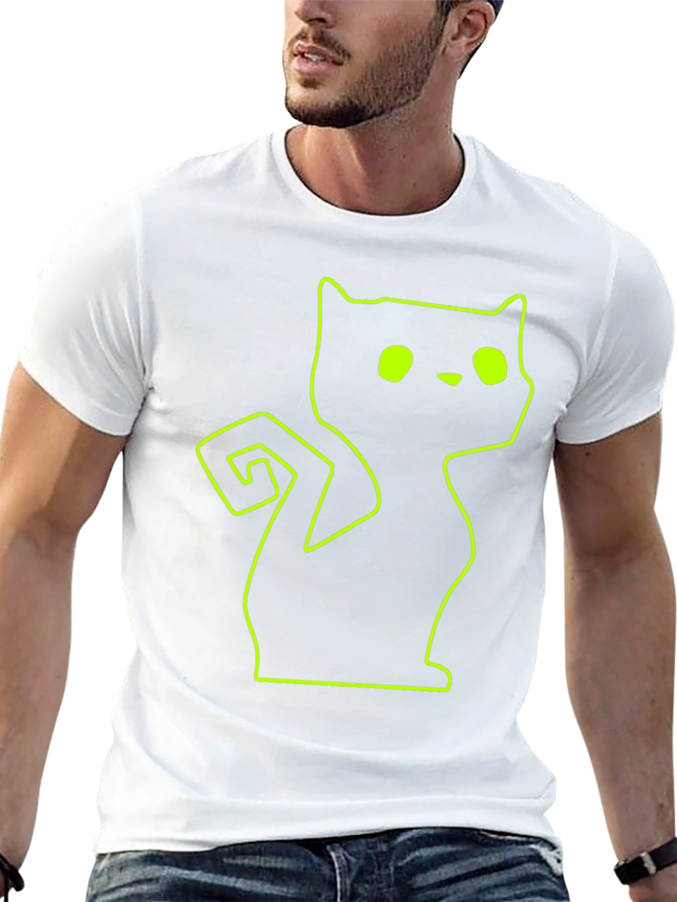 Neon Cat Outline Black T-Shirt