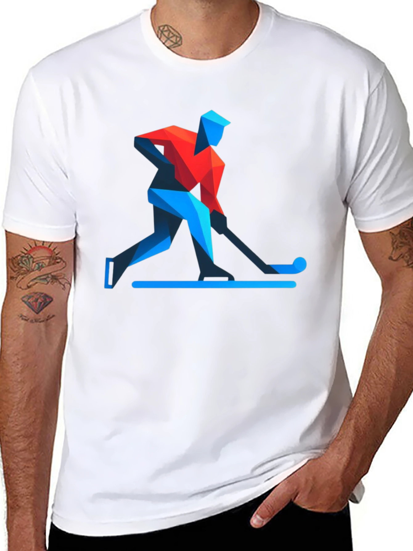 Geometric Hockey Player Black T-Shirt