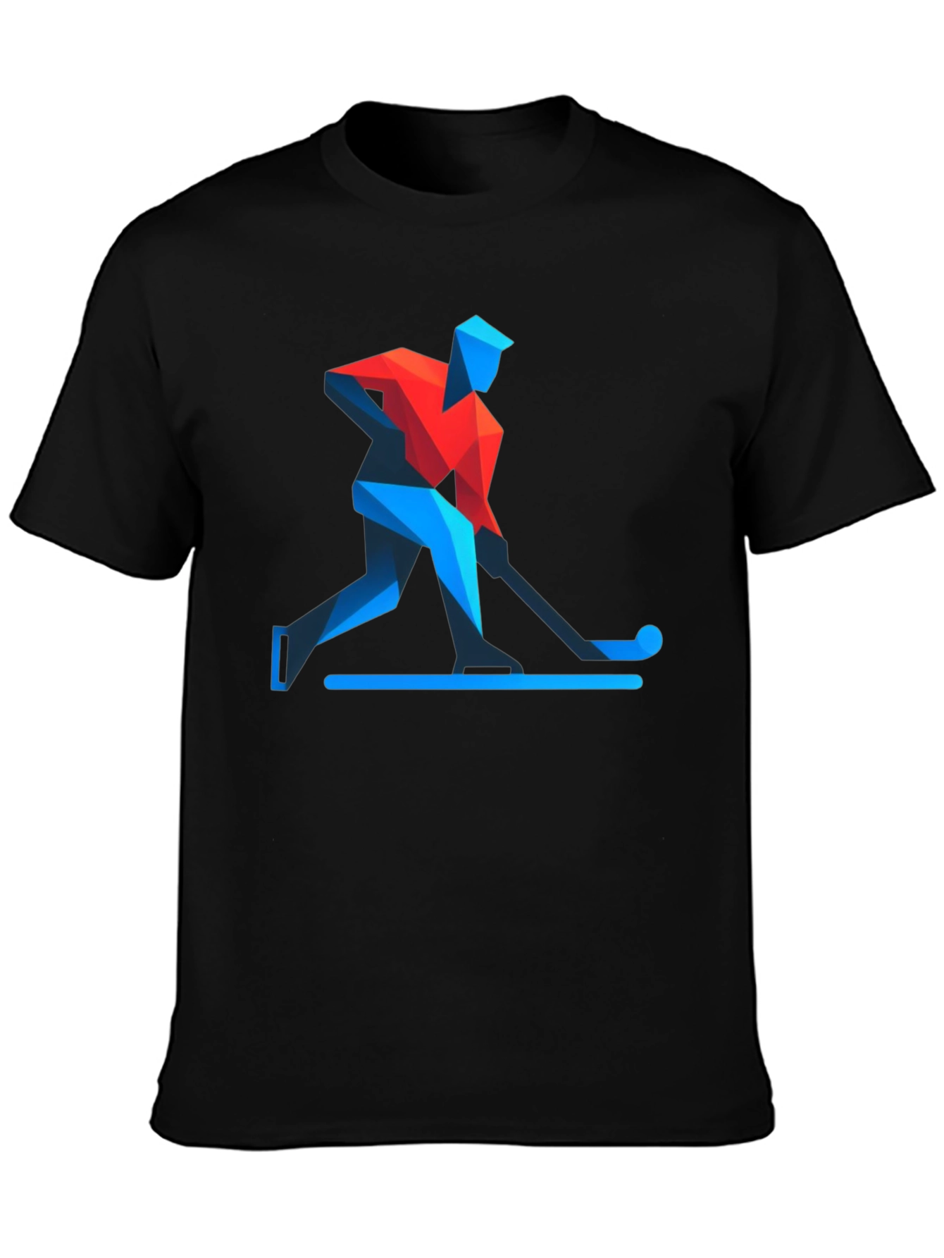 Geometric Hockey Player Black T-Shirt