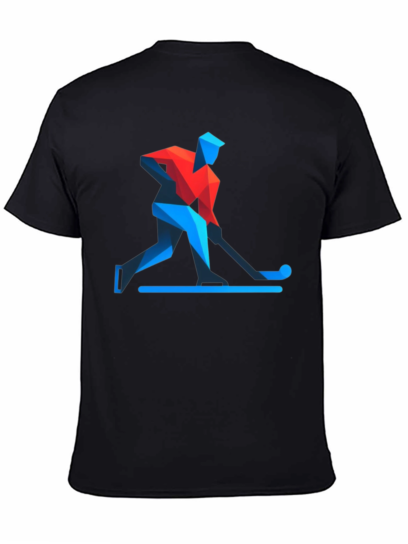 Geometric Hockey Player Black T-Shirt
