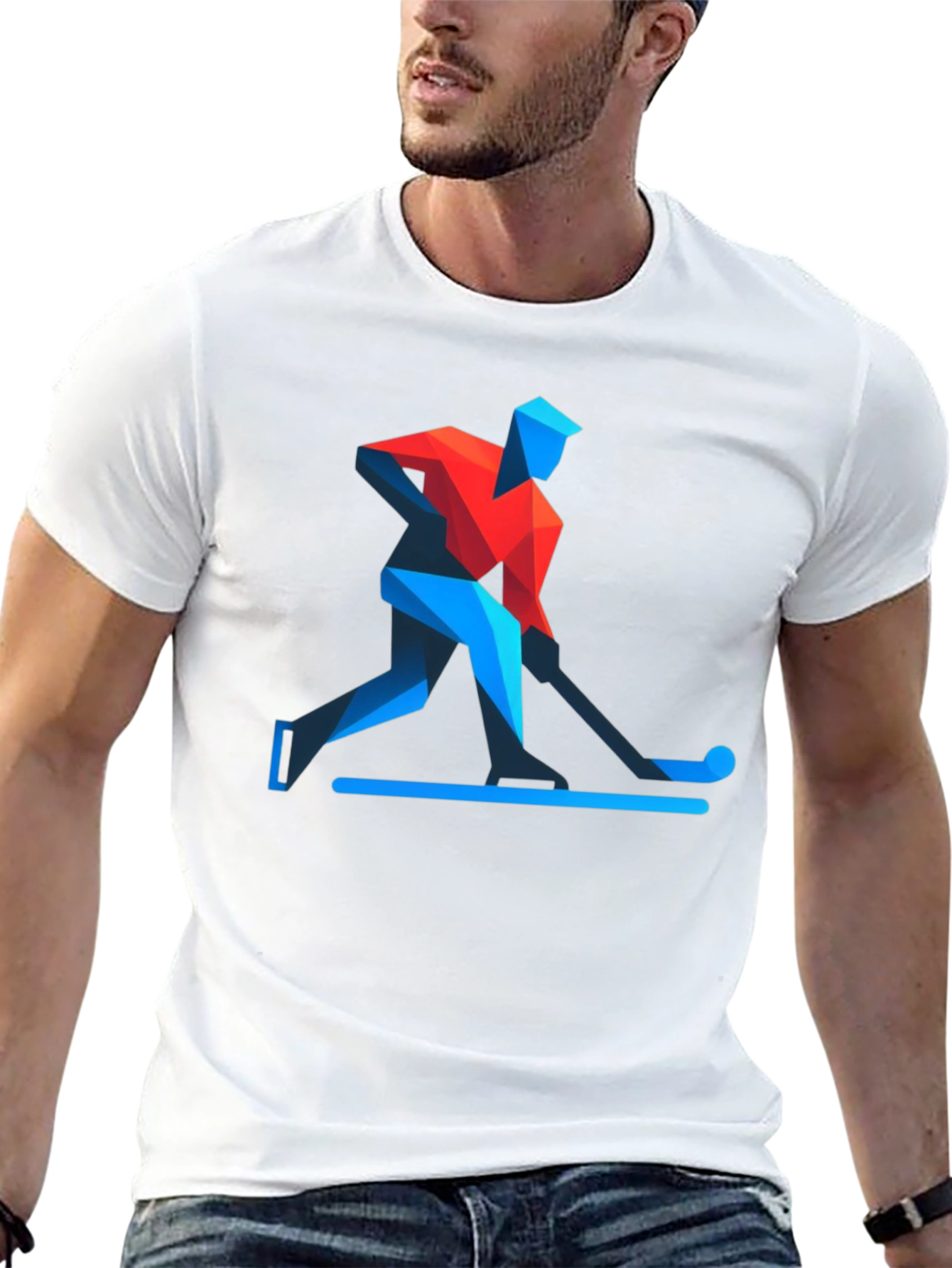 Geometric Hockey Player Black T-Shirt